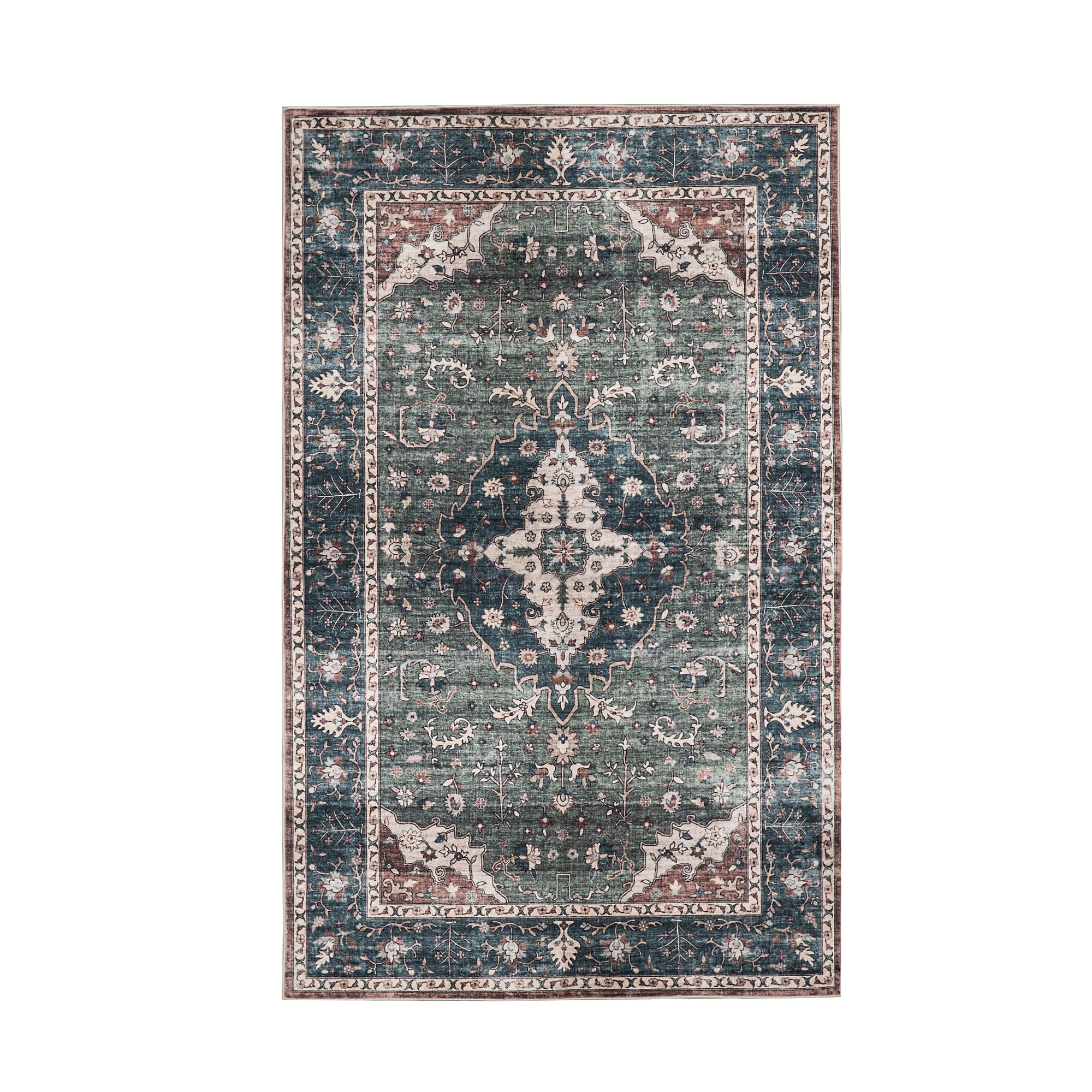 Glitzhome&#xAE; 5ft. x 8ft. Green &#x26; Tan Oriental Area Rug