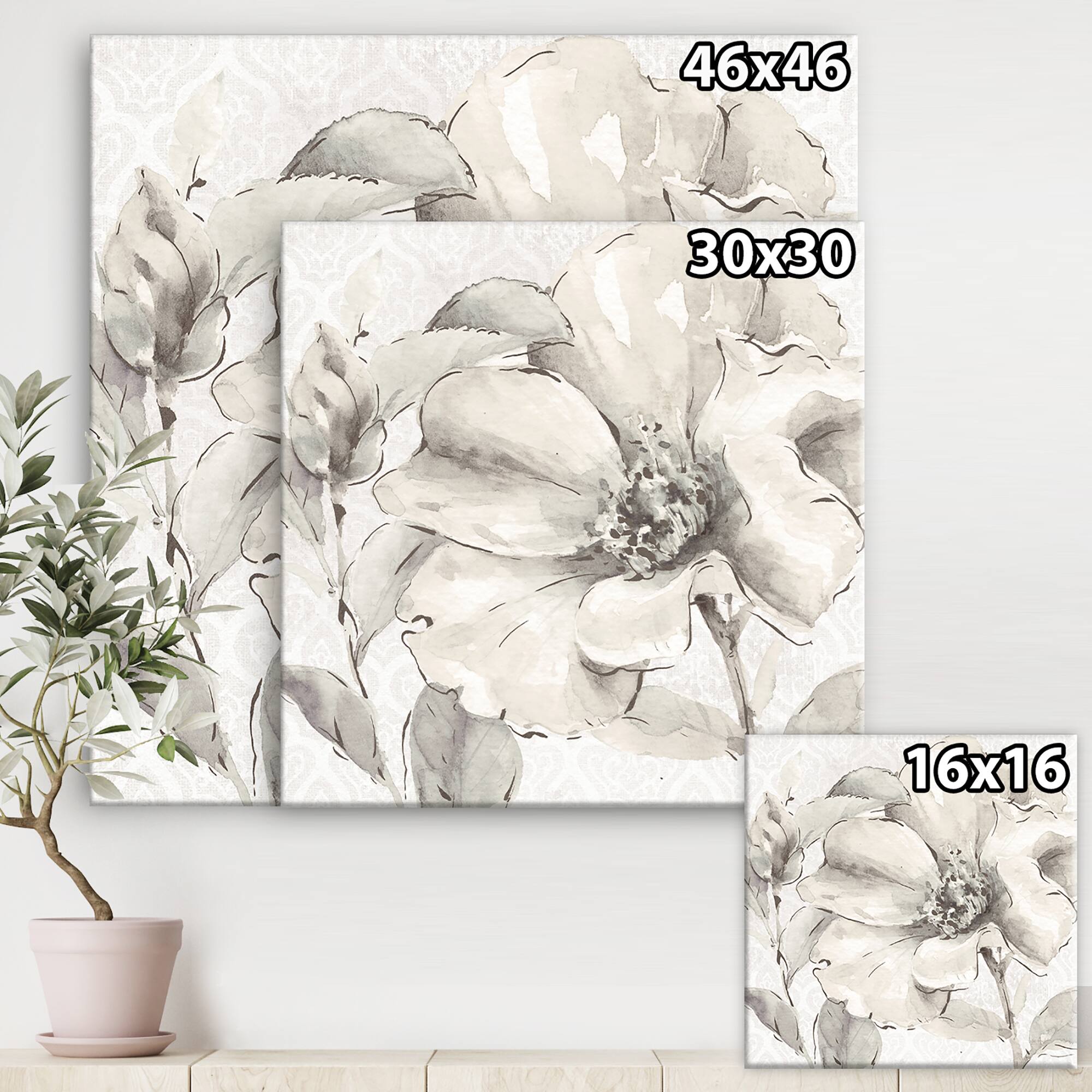 Designart - Indigold Grey Peonies IV - Farmhouse Canvas Art