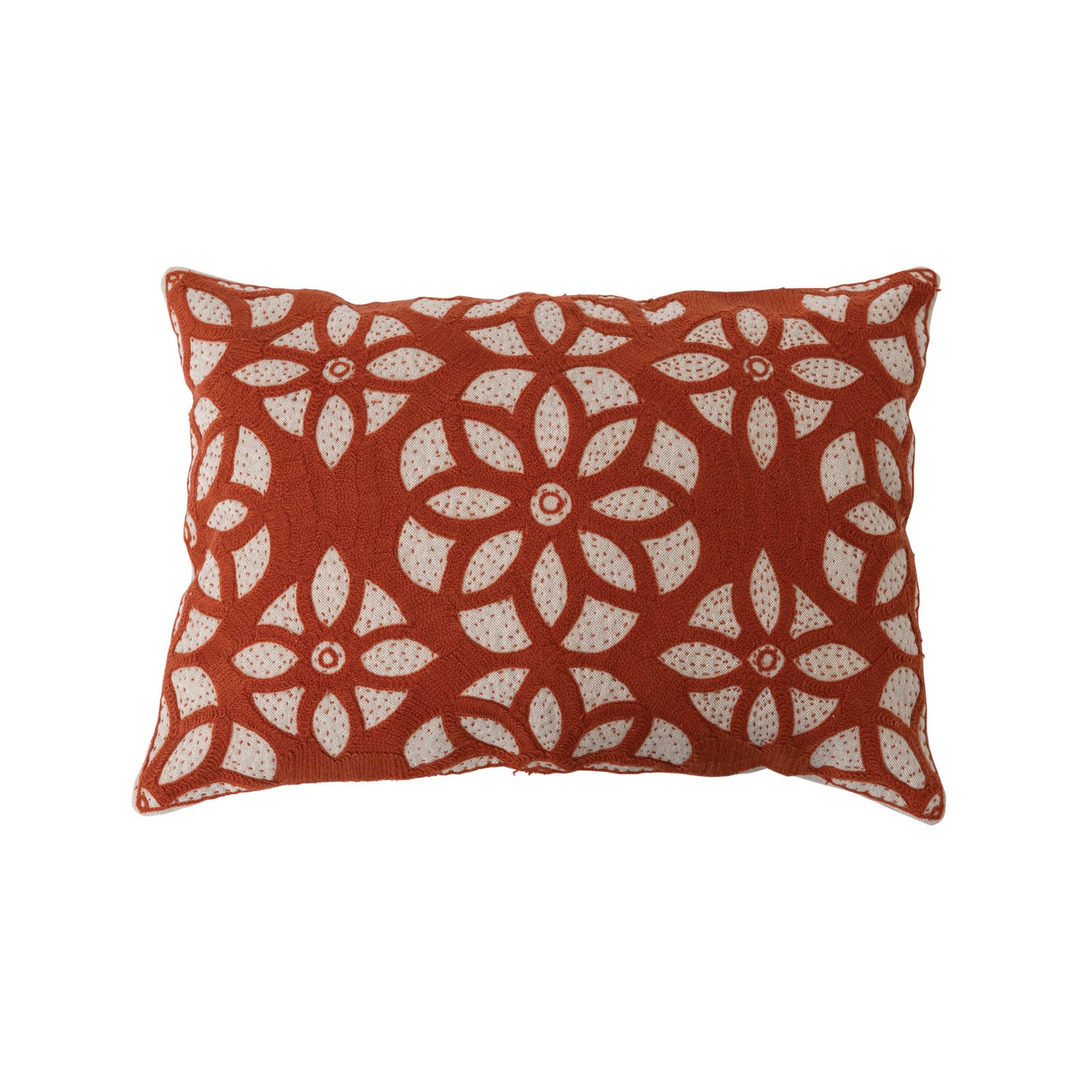 Cotton Lumbar Pillow With Embroidery