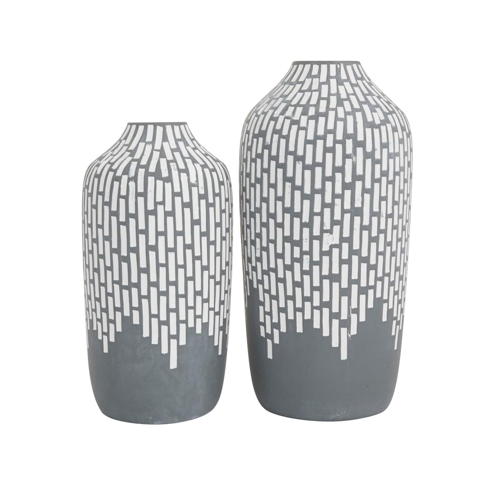 Set of 2 Gray Stoneware Modern Vases, 13" x 6" x 5"