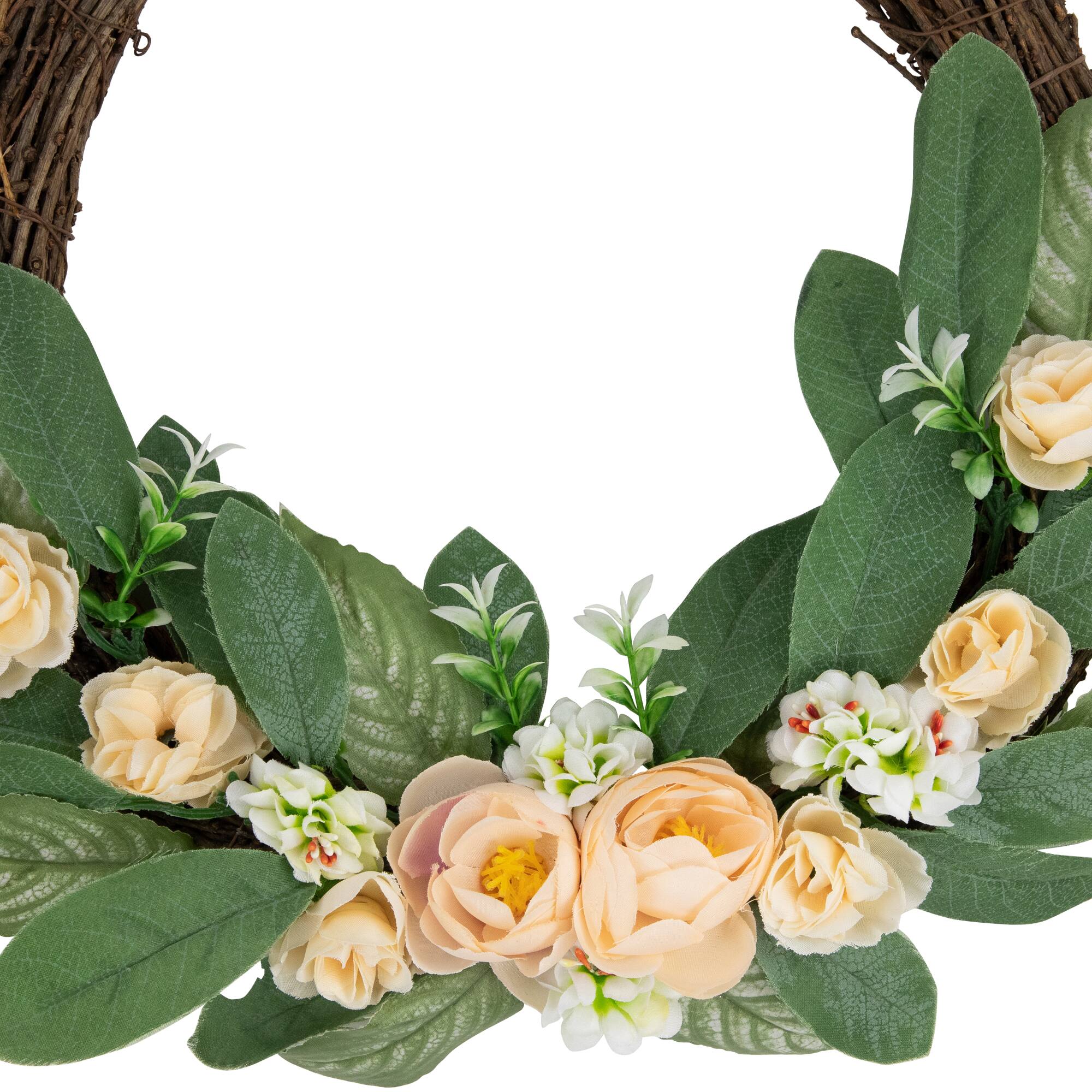 14&#x22; Mini Peach Rose Half Floral Spring Wreath