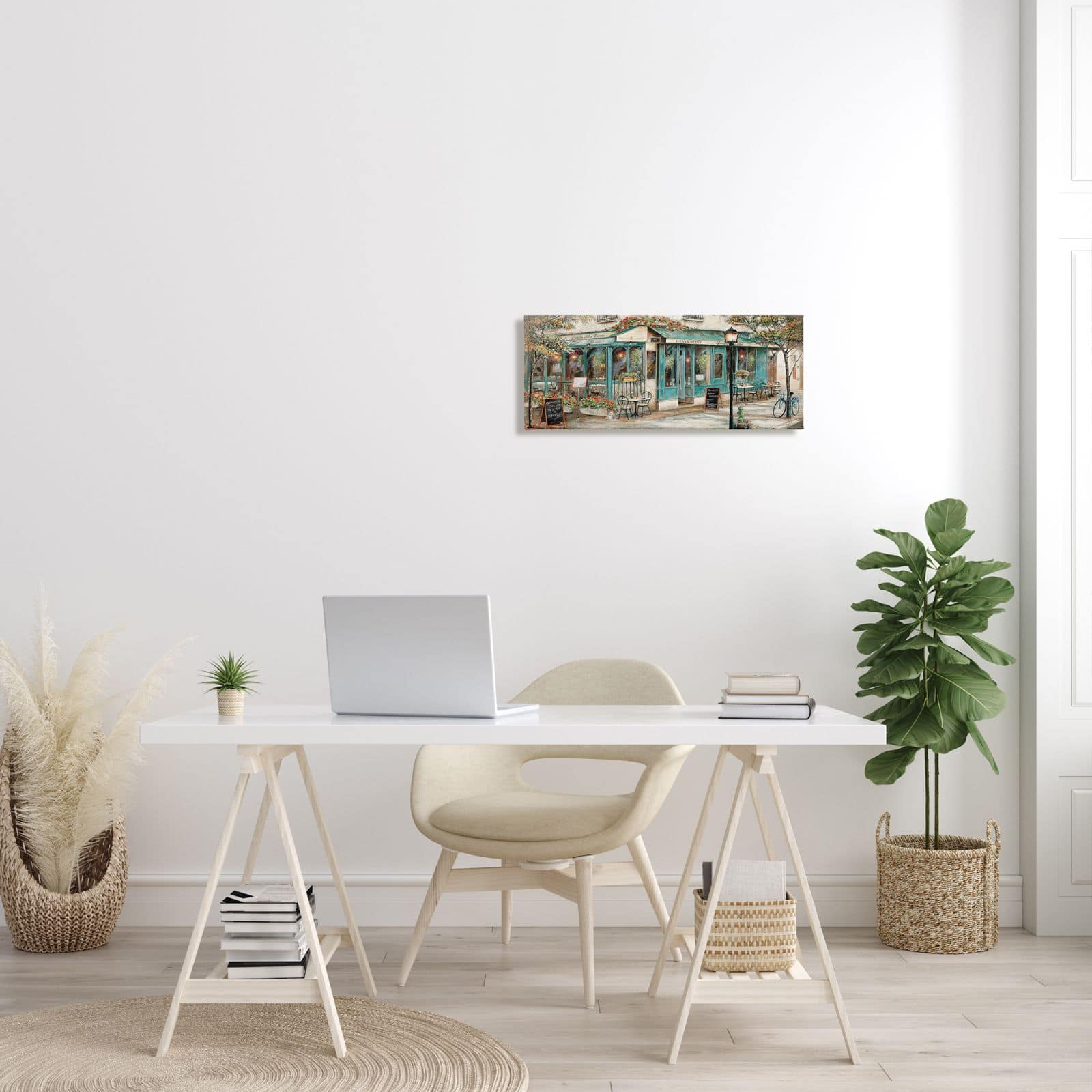 Stupell Industries European City Streets Traditional Restaurant Architecture Sidewalk Scene Canvas Wall Art