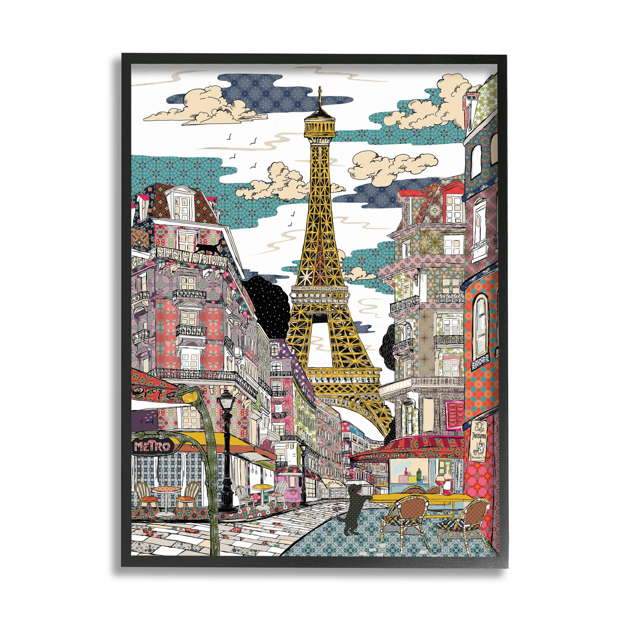 Stupell Industries Patchwork Pattern Paris Black Framed Wall Art