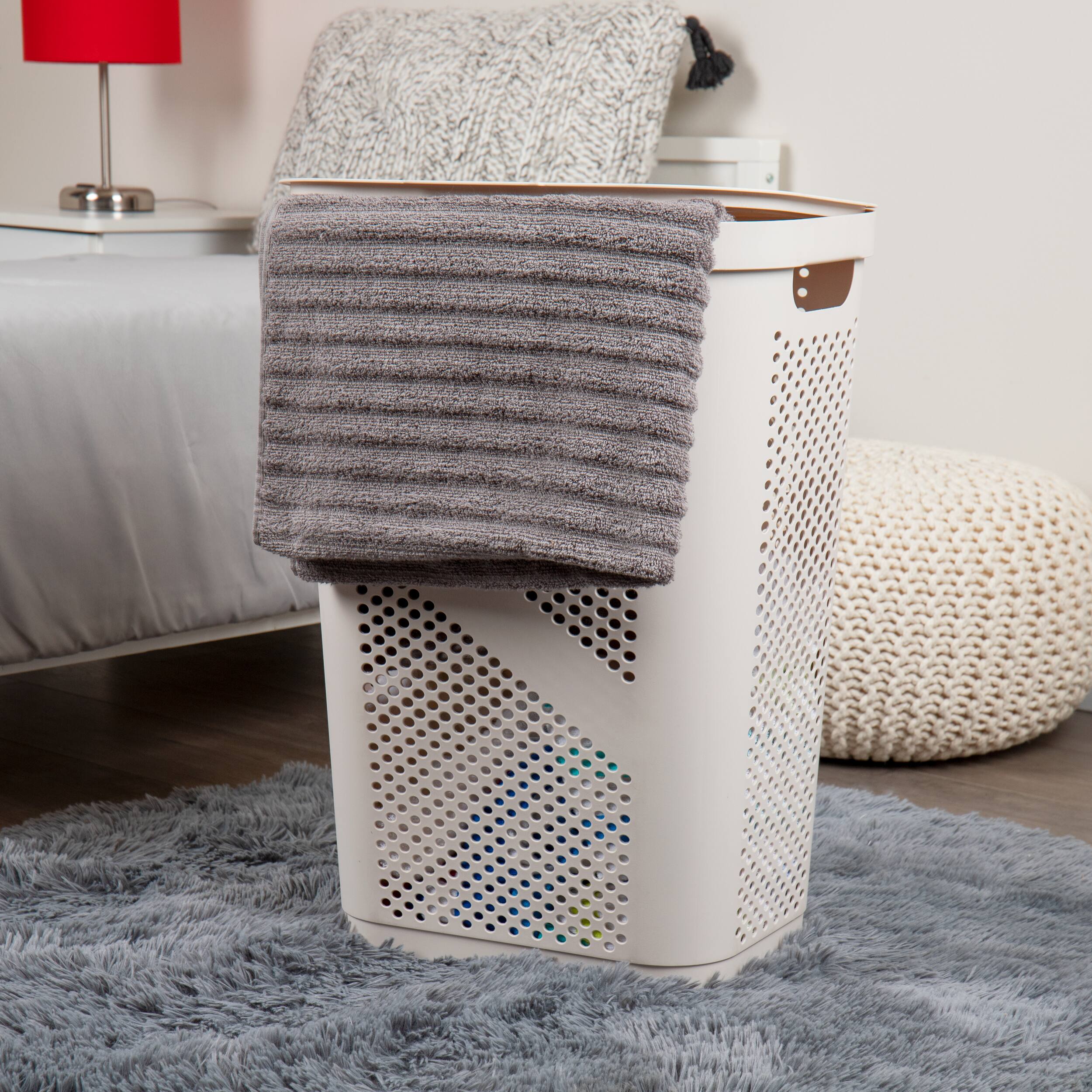 Mind Reader 60L Ventilated Slim Laundry Hamper with Cut Out Handles & Hinged Lid, 2ct.