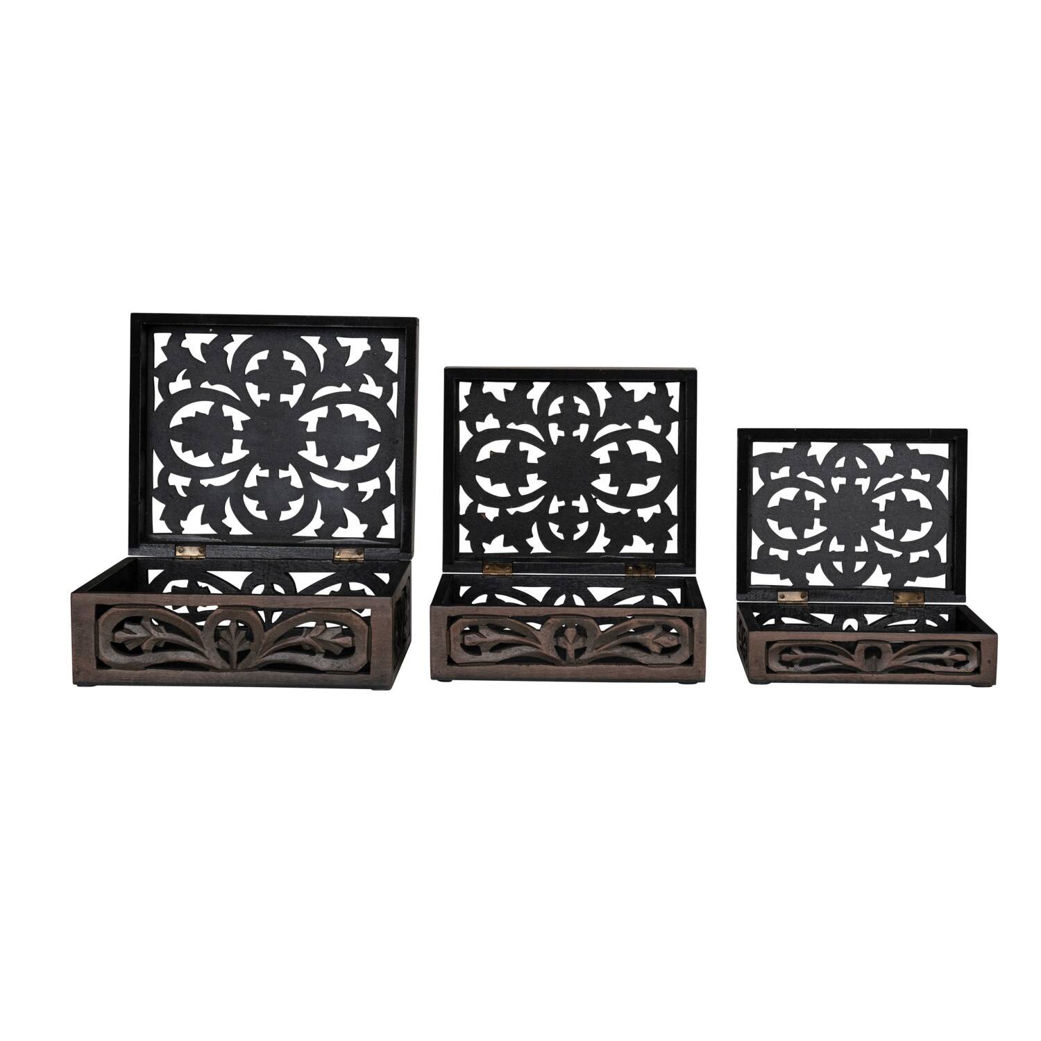 Hello Honey&#xAE; Espresso Carved Reclaimed &#x26; Mango Wood Nesting Boxes Set