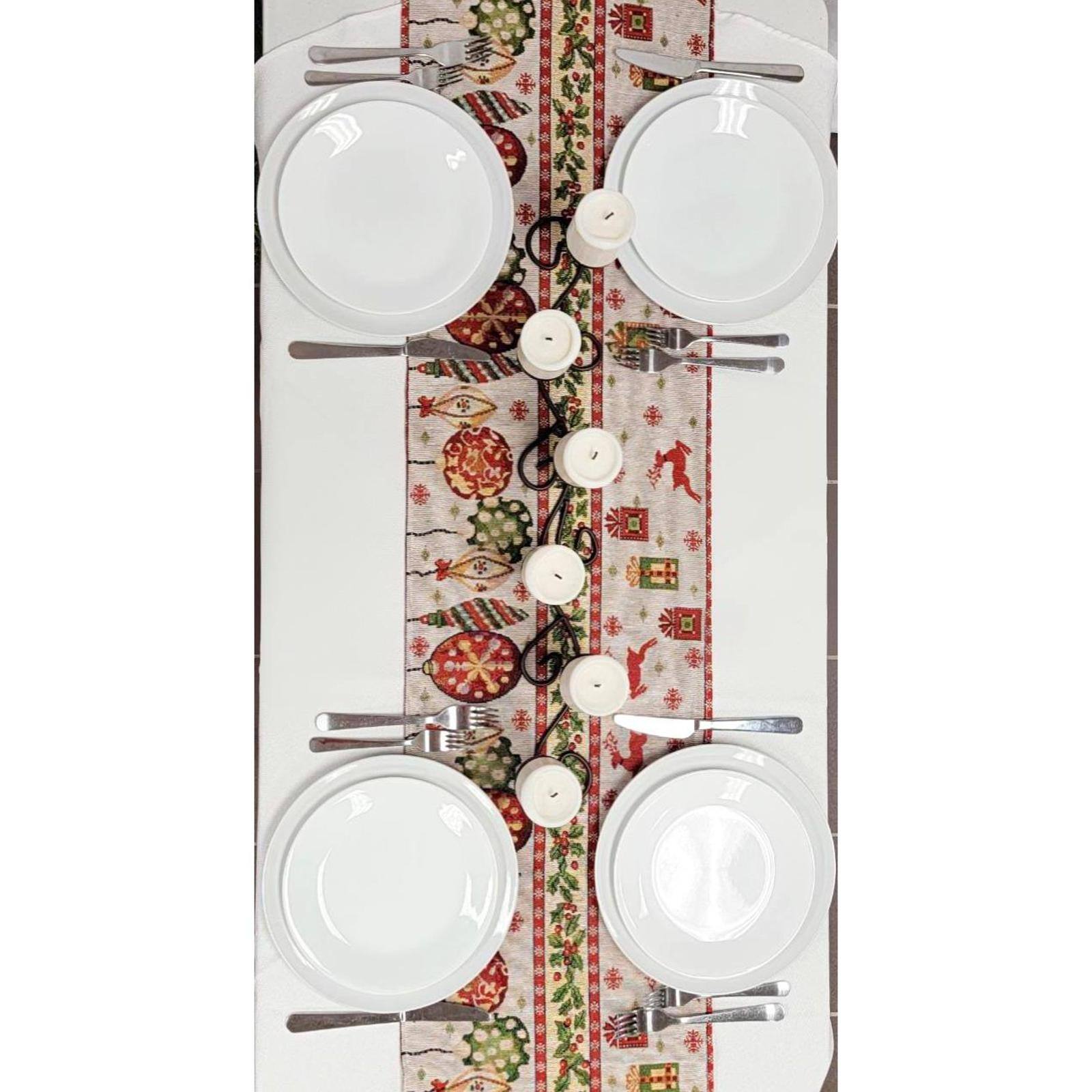 Wizardi 13.75&#x22; x 67&#x22; Christmas Table Runner with Holiday Icons