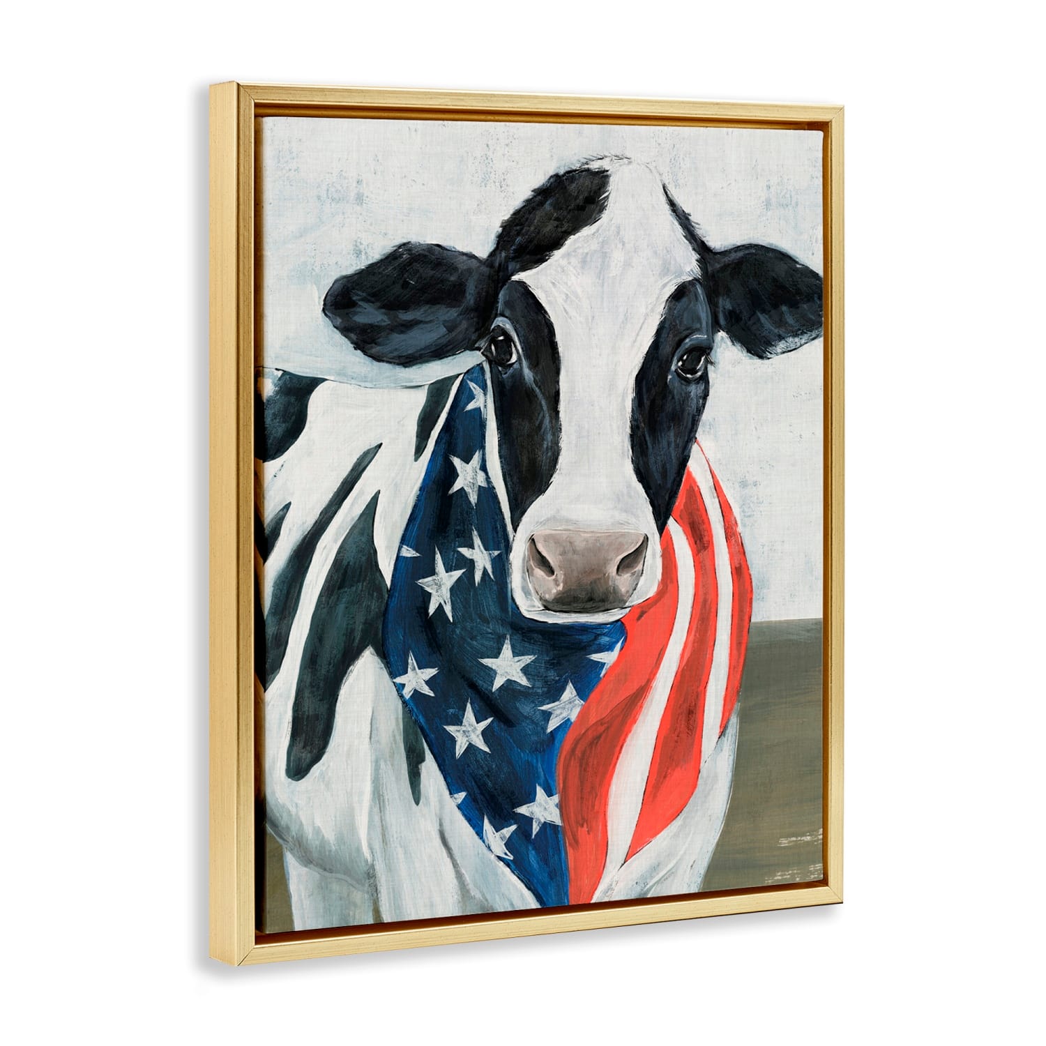 Stupell Industries Farm Cow American Flag Animal Floater Framed Art