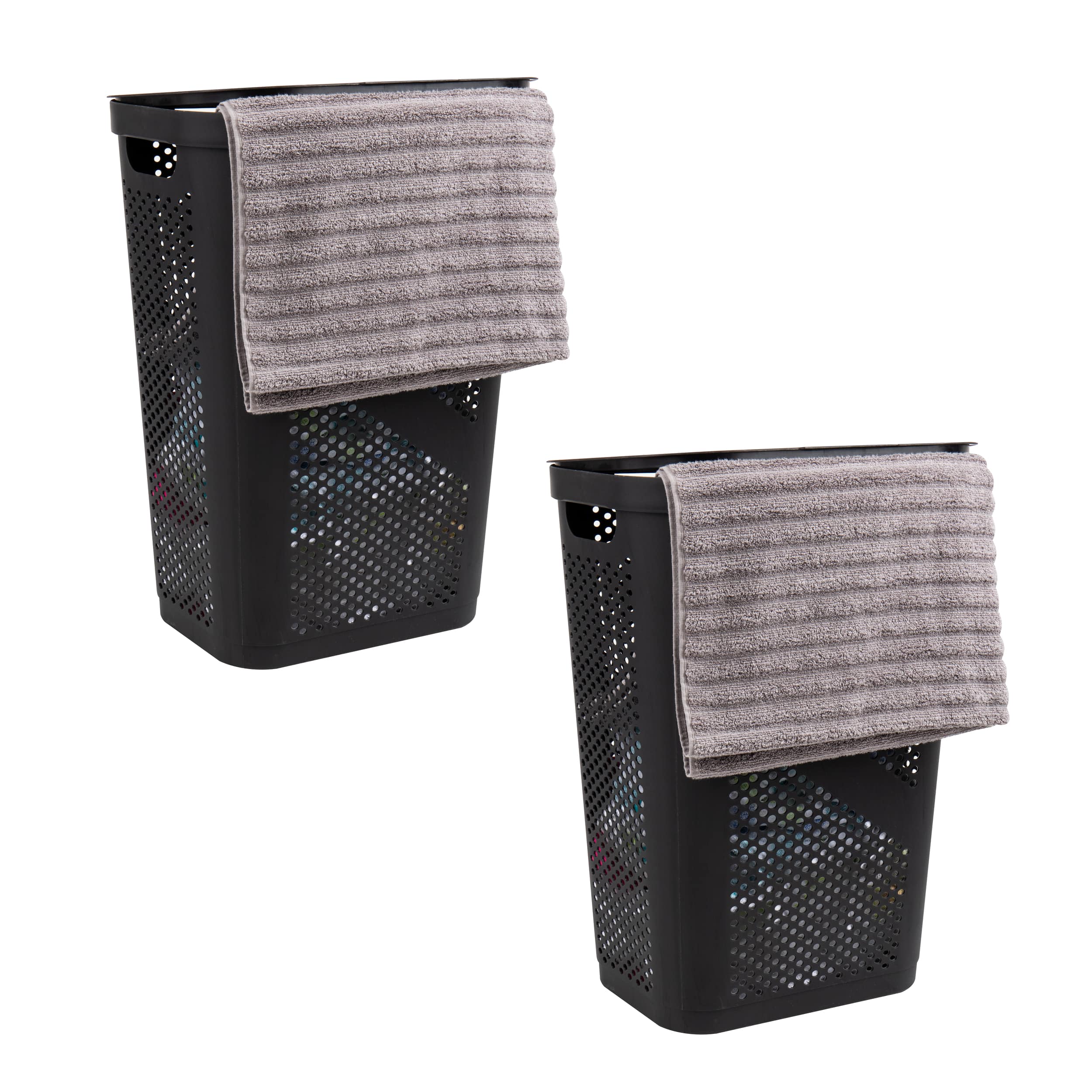 Mind Reader 60L Ventilated Slim Laundry Hamper with Cut Out Handles & Hinged Lid, 2ct.