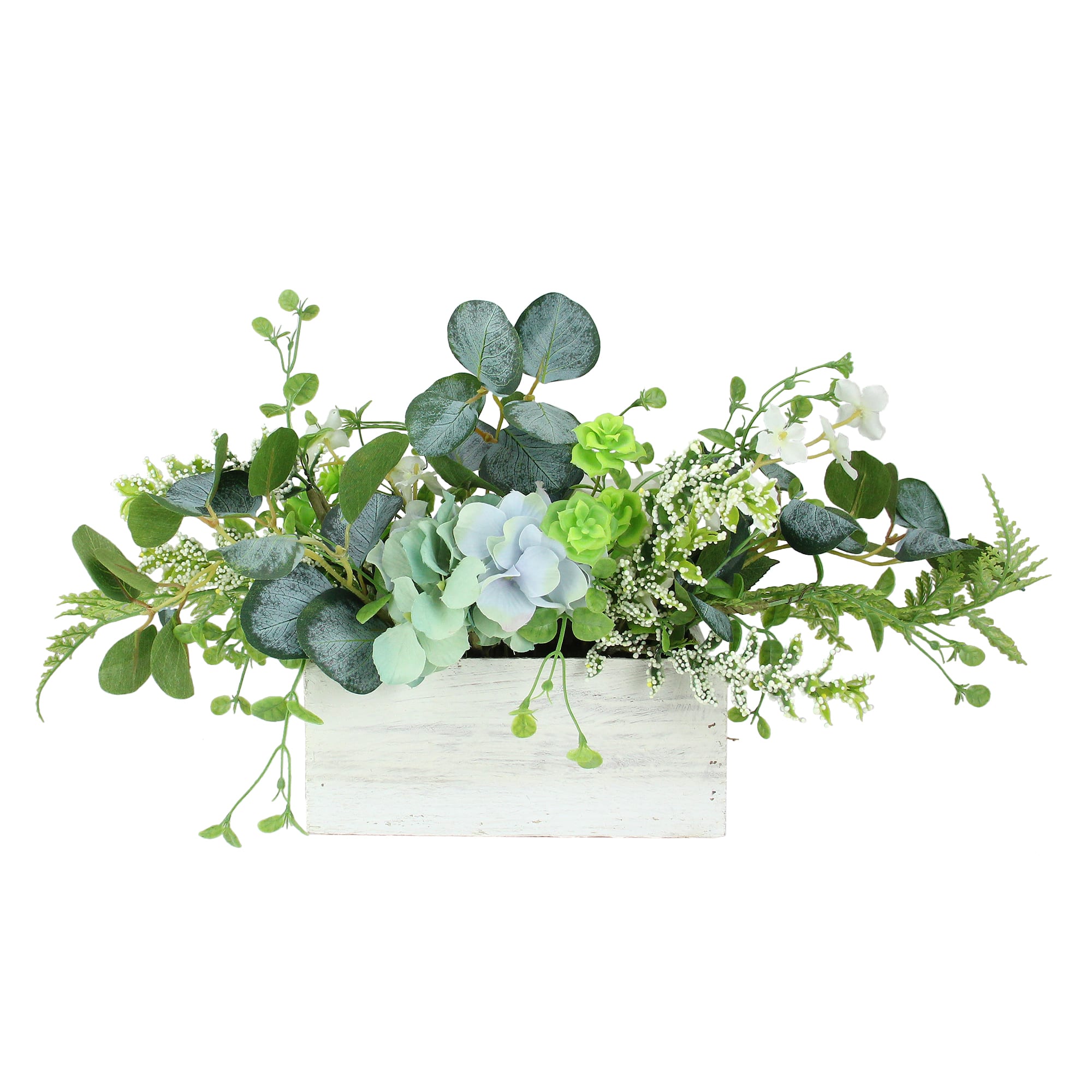 26" Succulent & Foliage Arrangement in Wooden Planter
