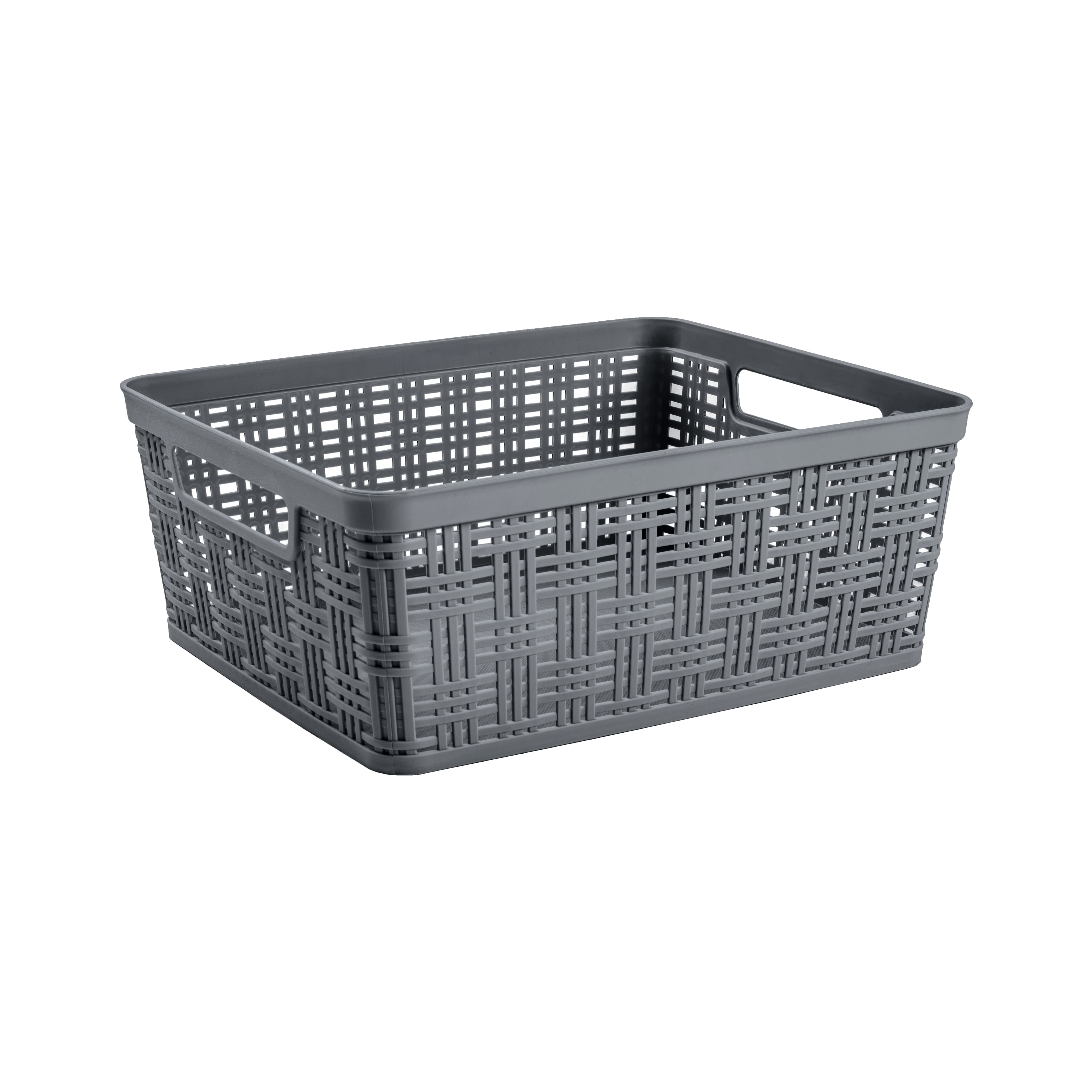 Grey Plastic Wicker Storage Basket by Simply Tidy®