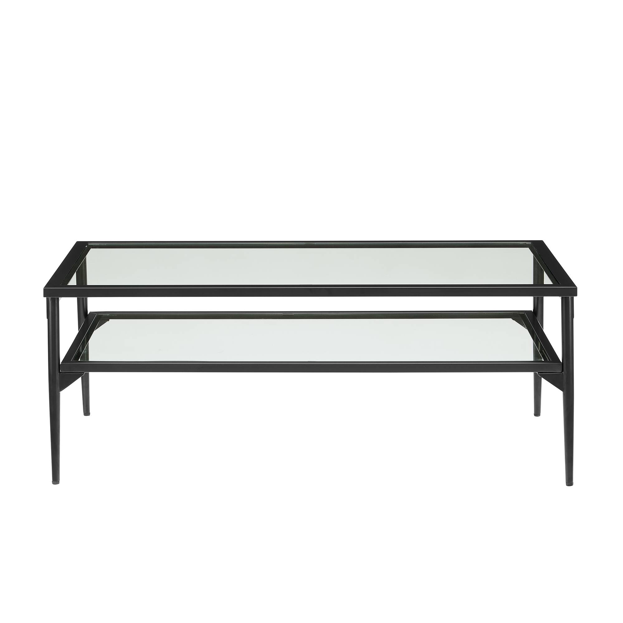 42&#x22; Black Two Tier Glass and Metal Coffee Table