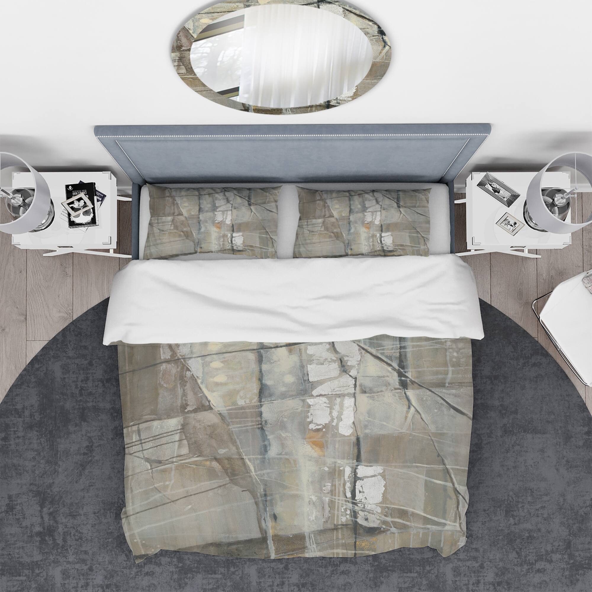 Designart &#x27;Grey Silver Geometric Composition&#x27; Geometric Bedding Set - Duvet Cover &#x26; Shams