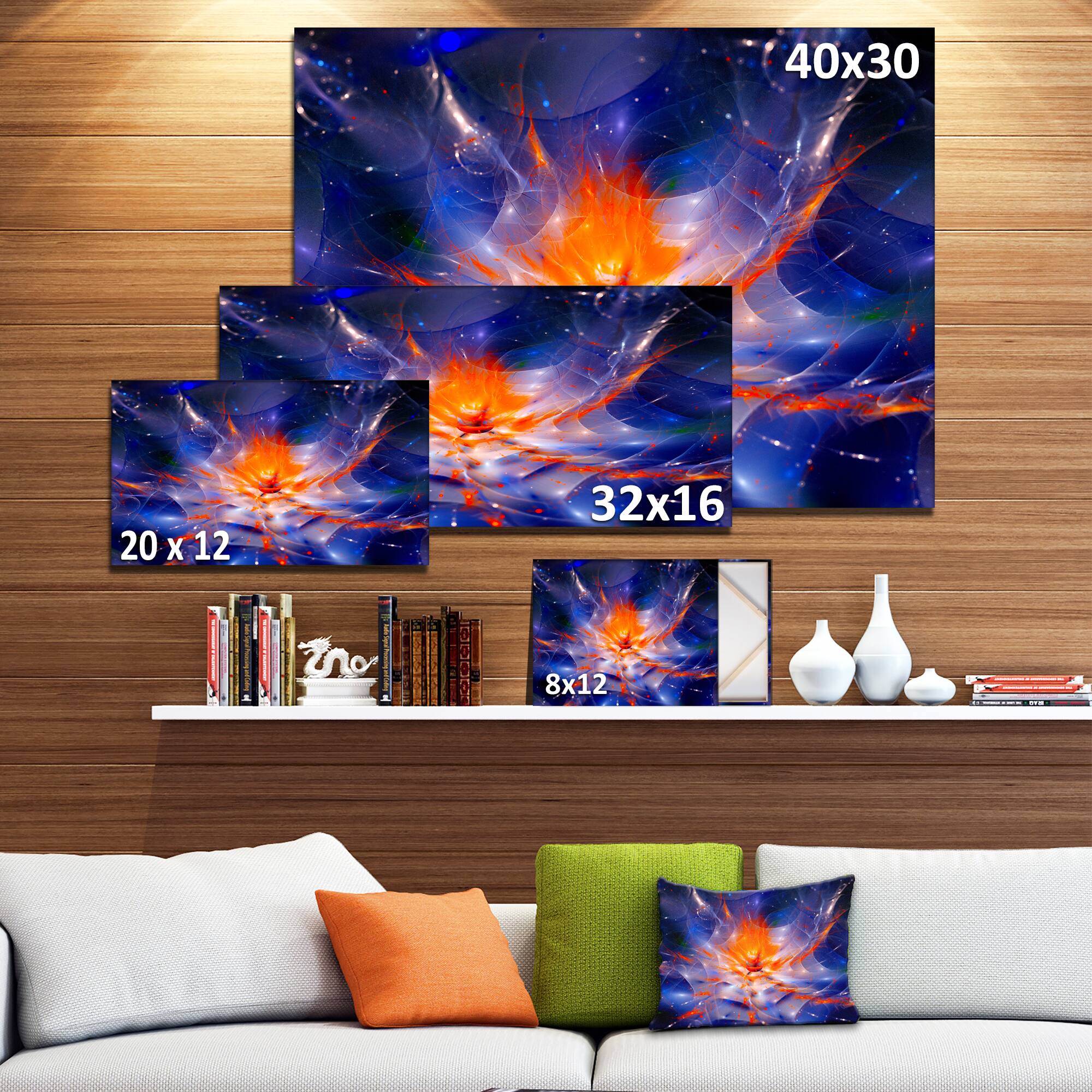 Designart - Colorful Glowing Space Flower Fractal - Extra Large Floral Wall Art