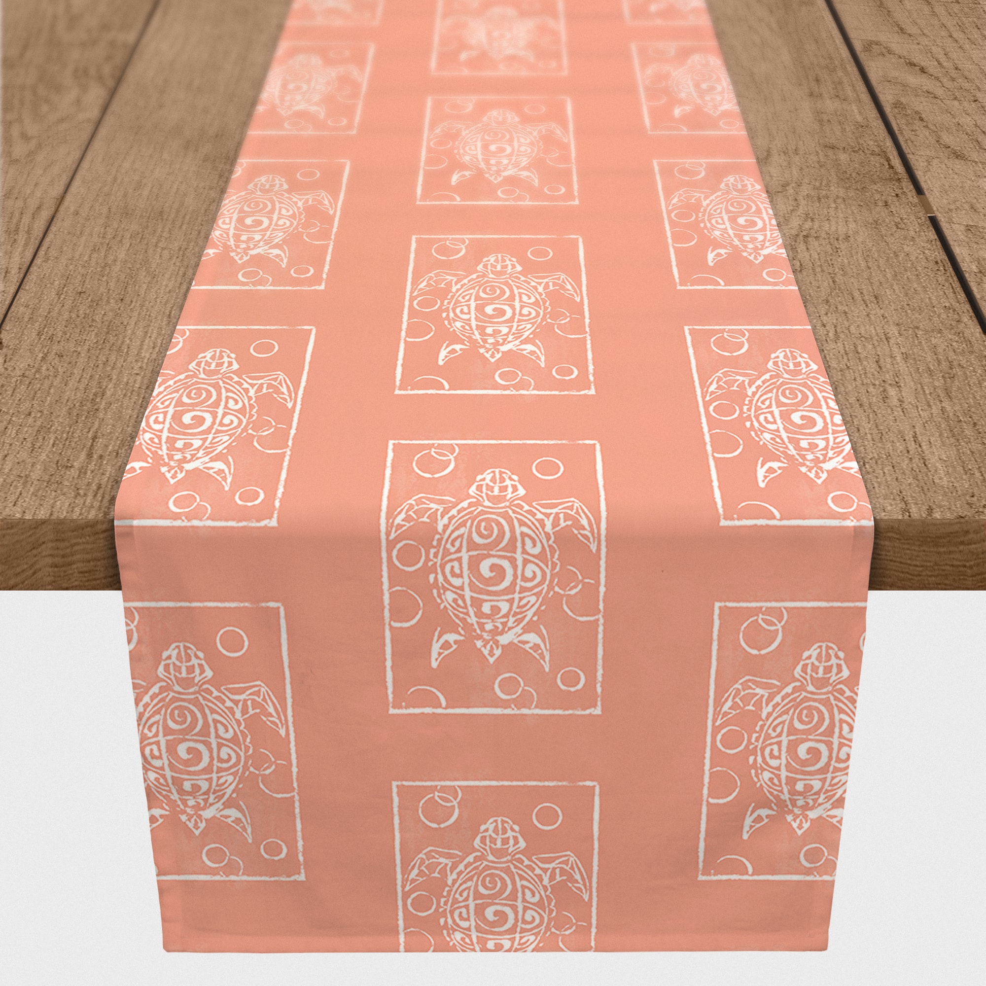 72&#x22; Coral Sea Turtle Stamp Indoor/Outdoor Table Runner