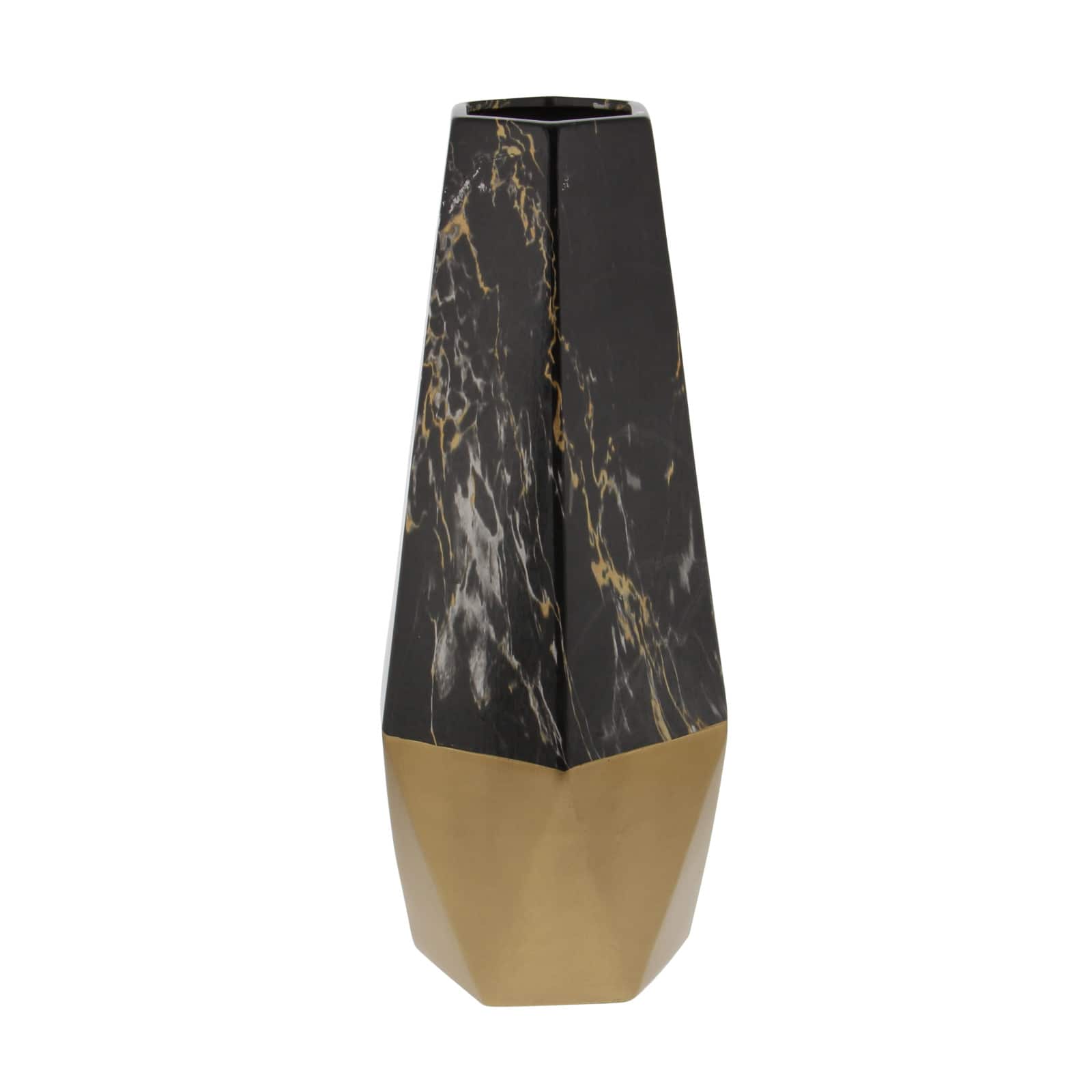 18&#x22; Dark Gray &#x26; Gold Stoneware Contemporary Vase