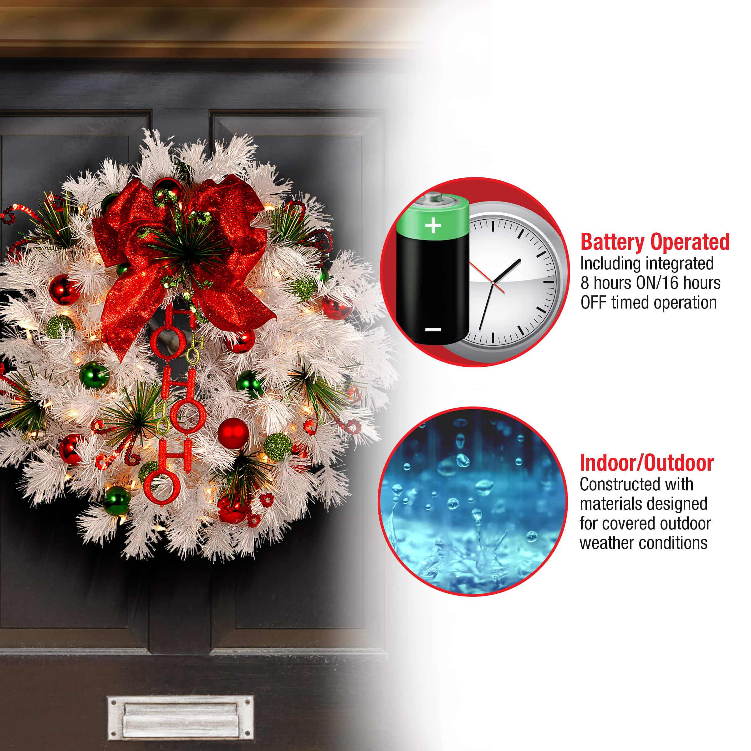 24&#x22; Decorative Collection Ho Ho Ho Wreath with 50ct. Warm White Battery Operated LED Lights