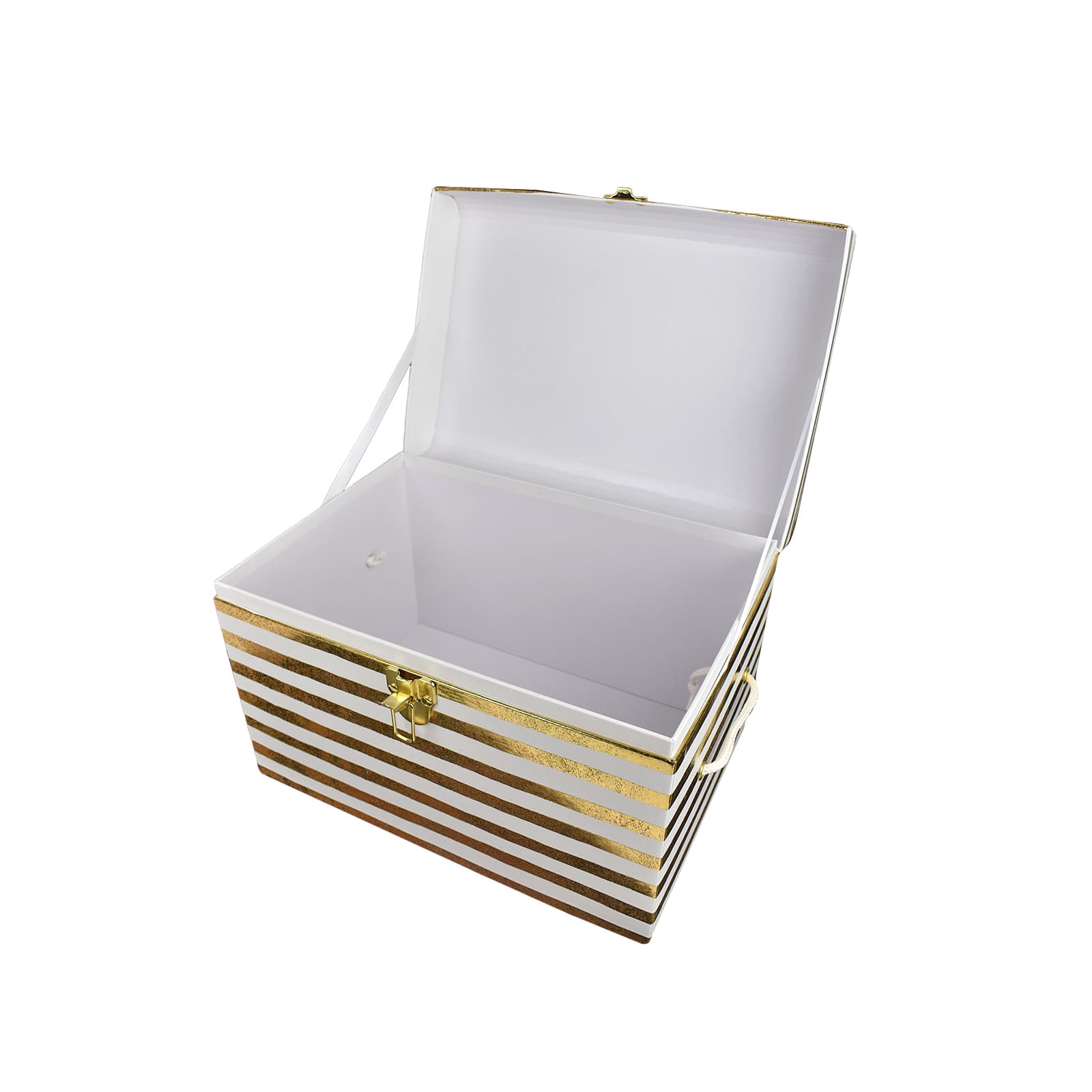 Large White &#x26; Gold Stripes Decorative Trunk by Ashland&#xAE;
