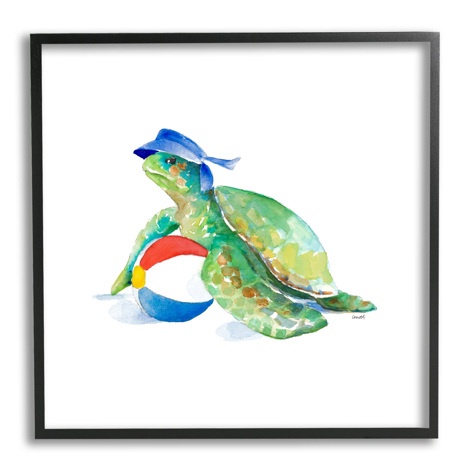 Stupell Industries Ocean Tortoise Playful Beach Ball Aquatic Turtle Framed Wall Art