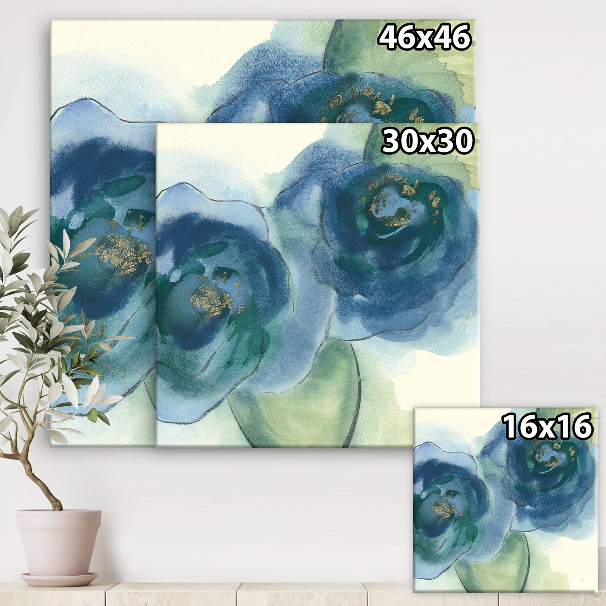 Designart - Blue Floral Poppies III - Cottage Gallery-wrapped Canvas