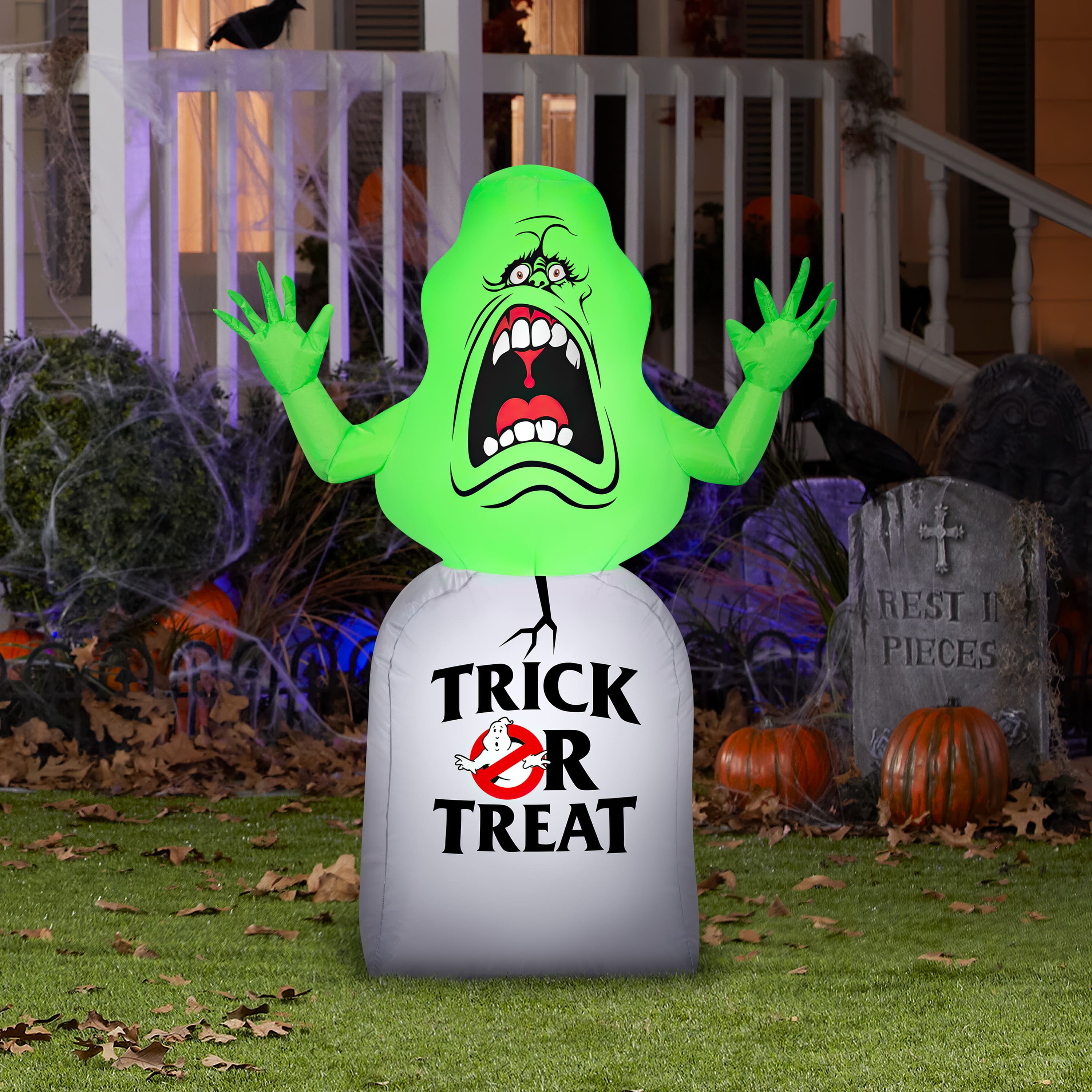 3.5ft. Airblown&#xAE; Inflatable Halloween Ghostbusters Slimer on Tombstone