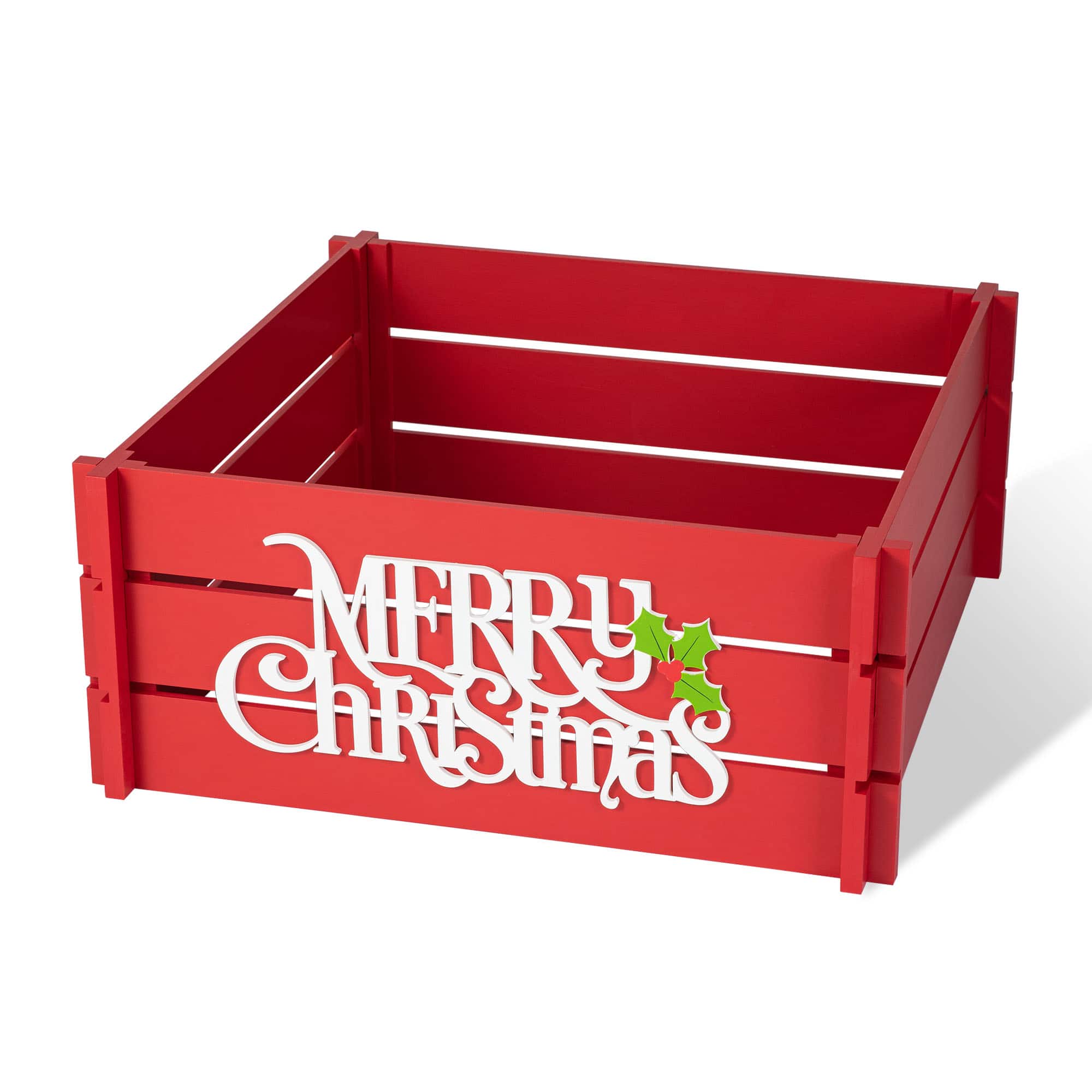 Glitzhome&#xAE; Red Merry Christmas Crate Tree Collar