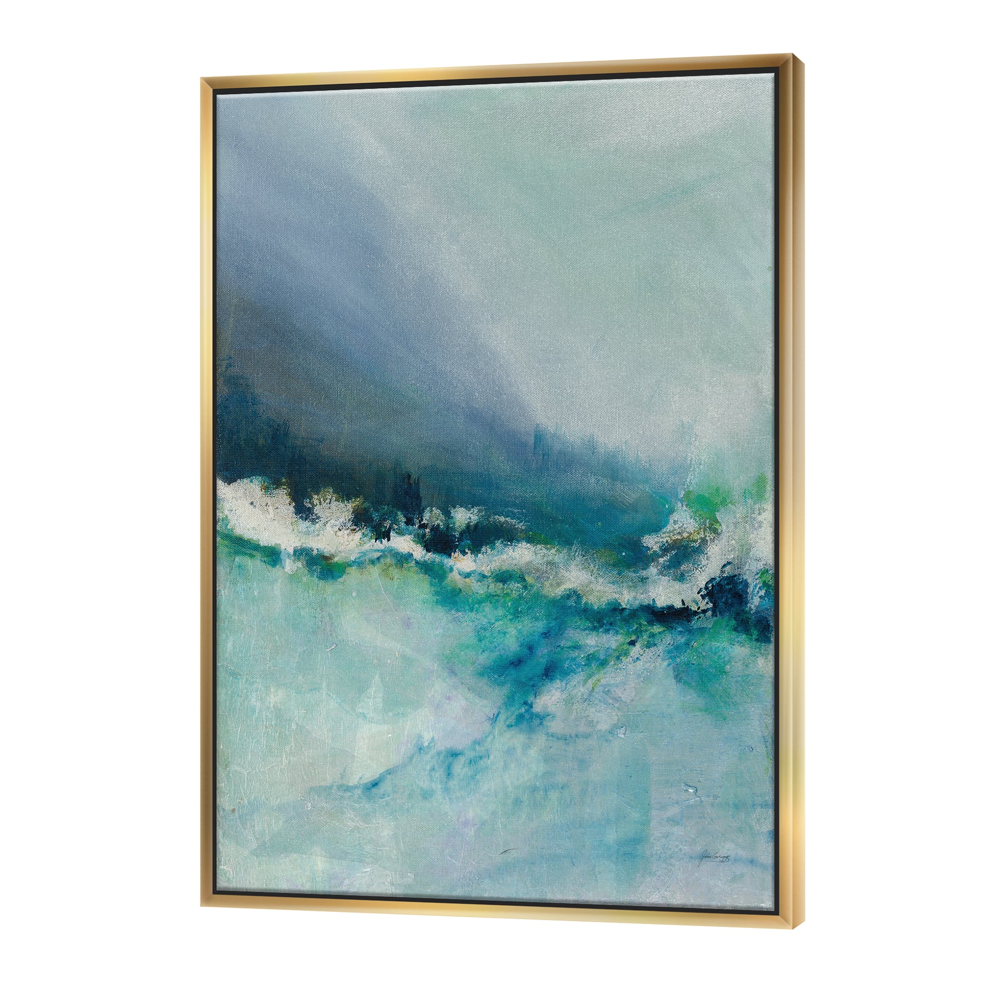 Designart - Indigo Abstract Watercolor Blue - Nautical & Coastal Canvas in Gold Frame