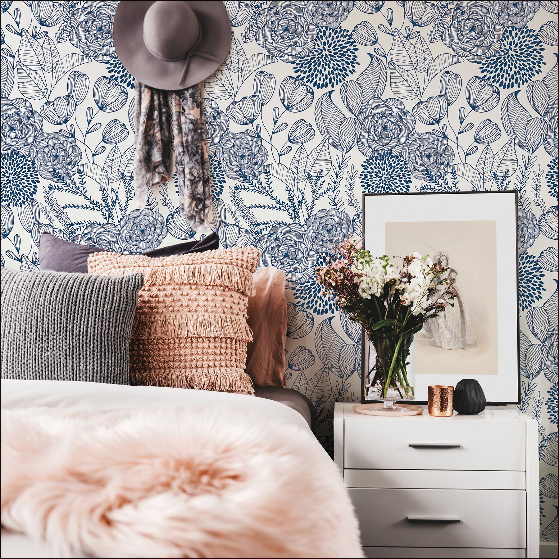 NuWallpaper Navy Secret Garden Peel & Stick Wallpaper