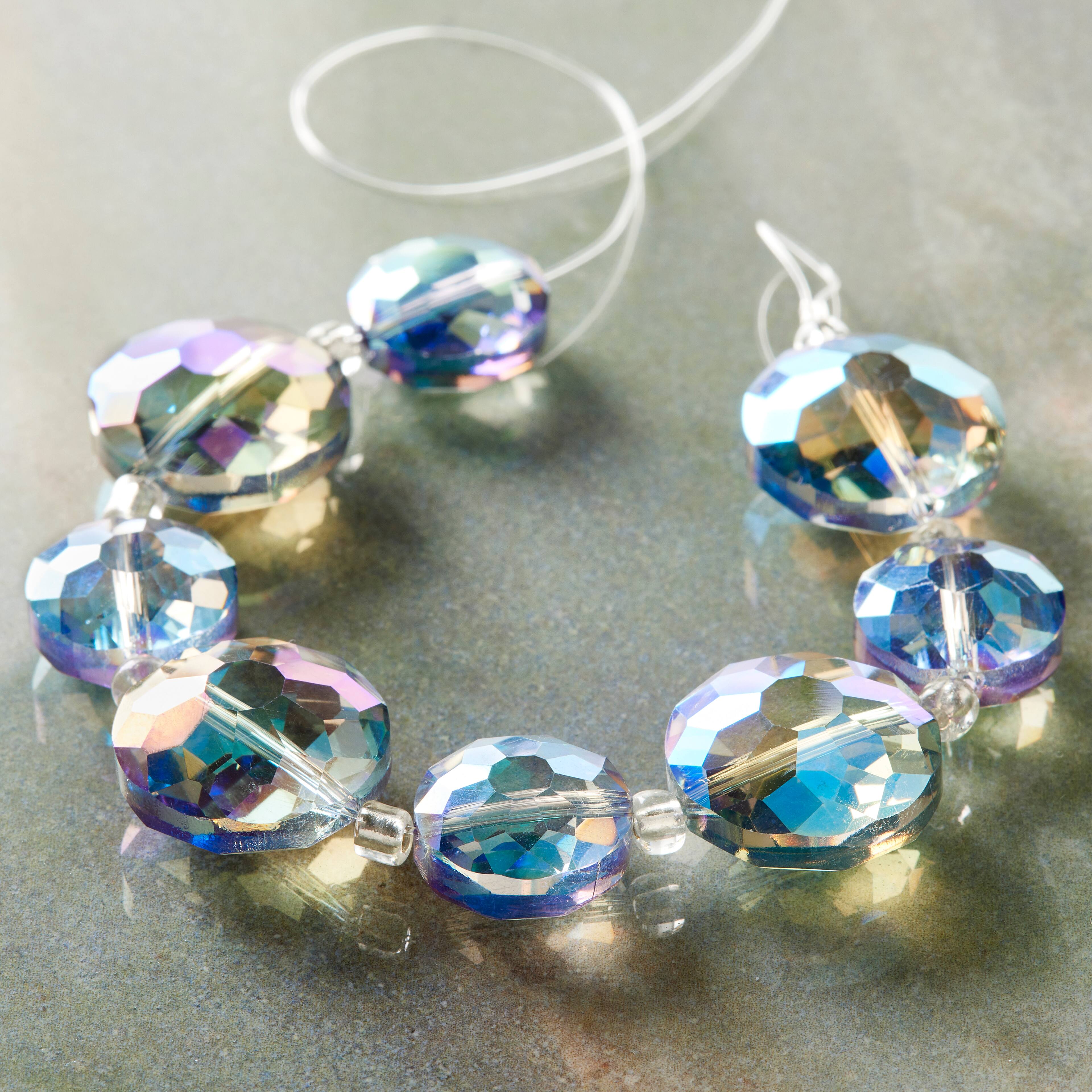 12 Pack: Iridescent Blue Large Glass Lentil Beads, 18mm by Bead Landing™