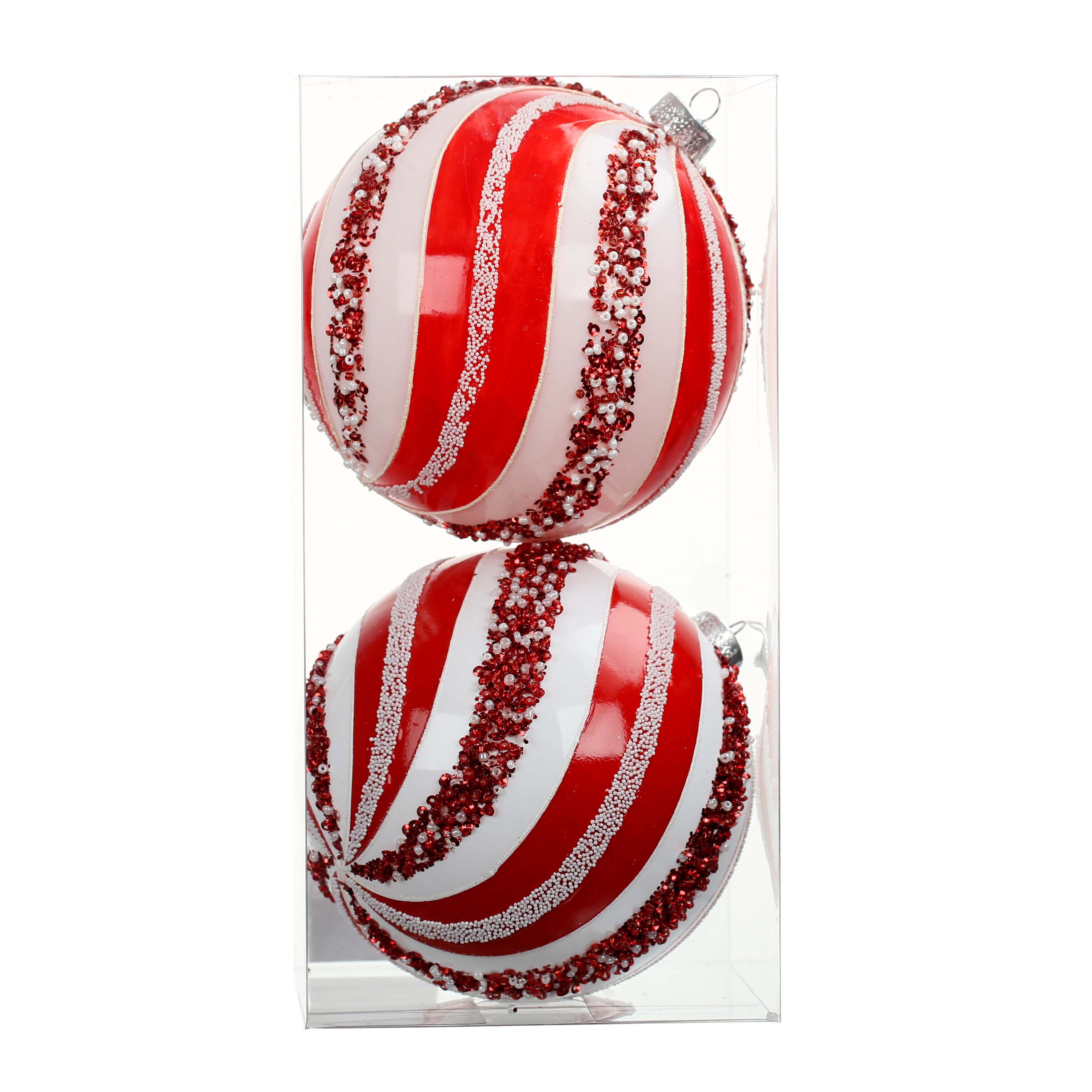 2 Pack 4.7&#x22; Peppermint Swirl Ball Ornaments by Ashland&#xAE;