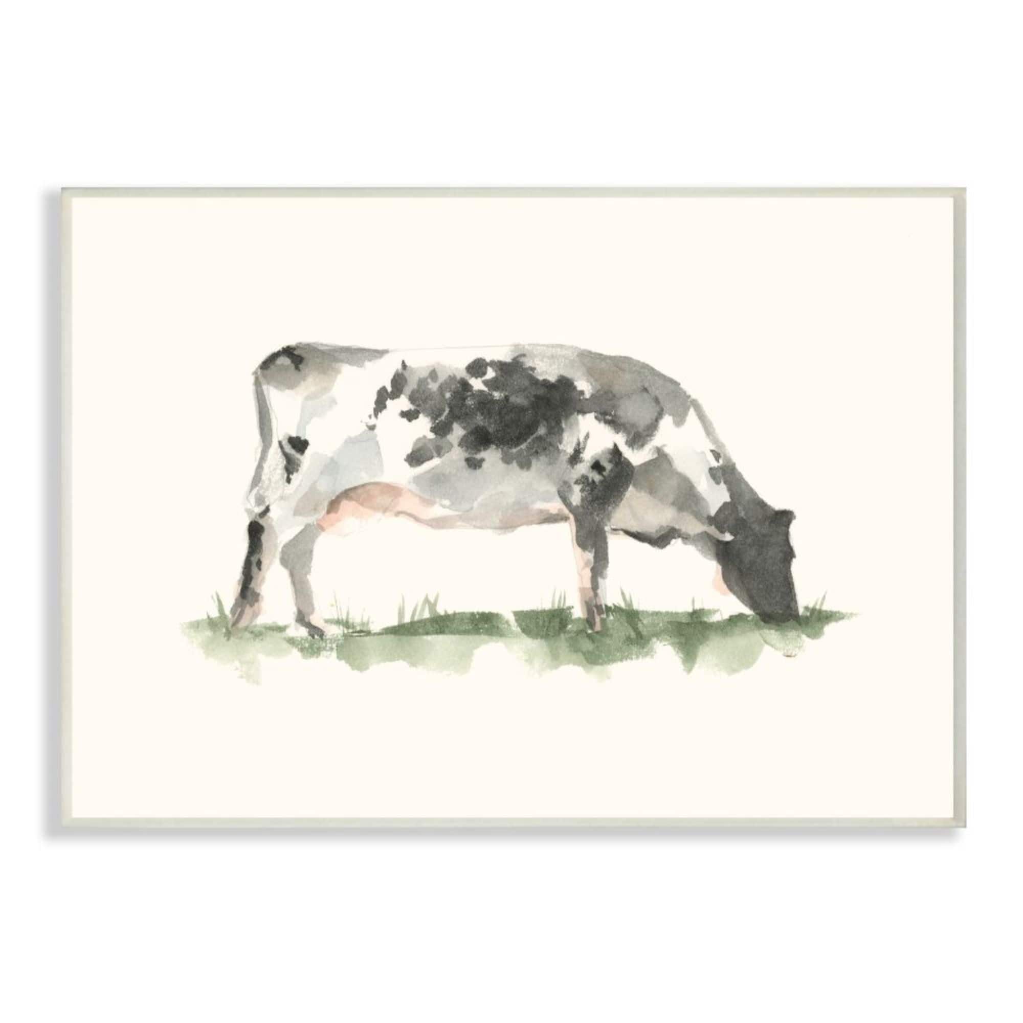 Stupell Industries Grazing Farm Cattle Neutral Cow Field Watercolor Wall Plaque
