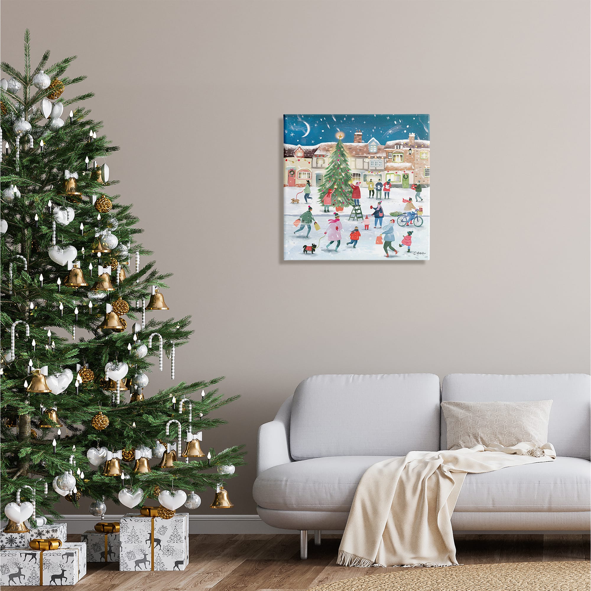 Stupell Industries Christmas Tree Town Scene Canvas Wall Art