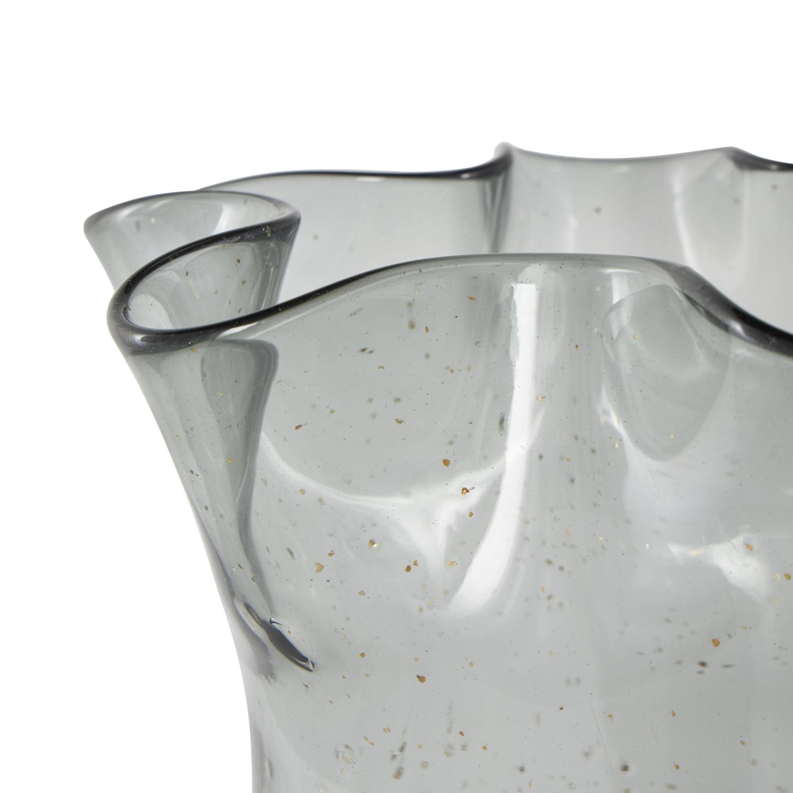 Black Glass Vase Set with Wavy Opening & Gold Speckles