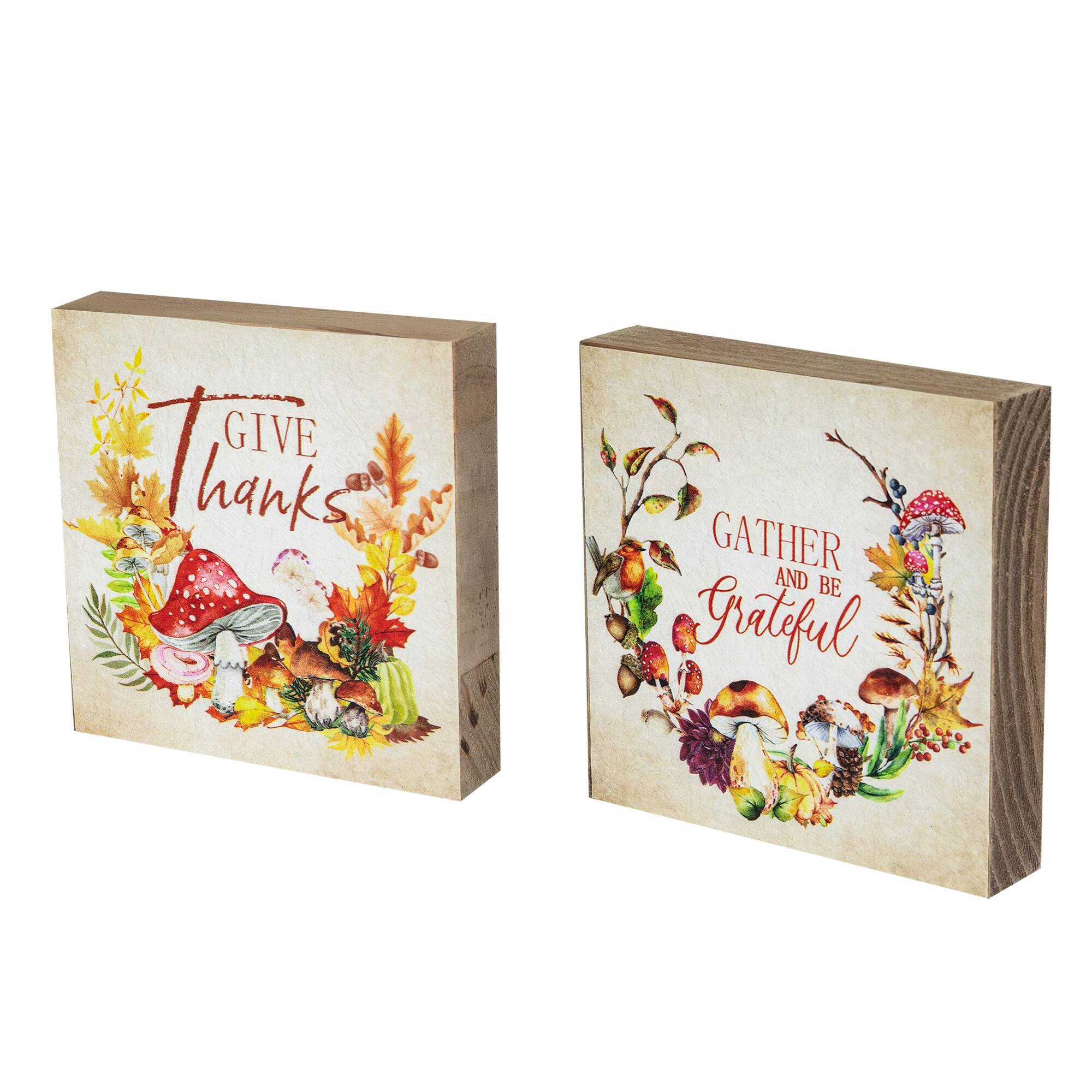 Give Thanks and Be Grateful Fall Harvest Signs - 4.75" - Set of 2