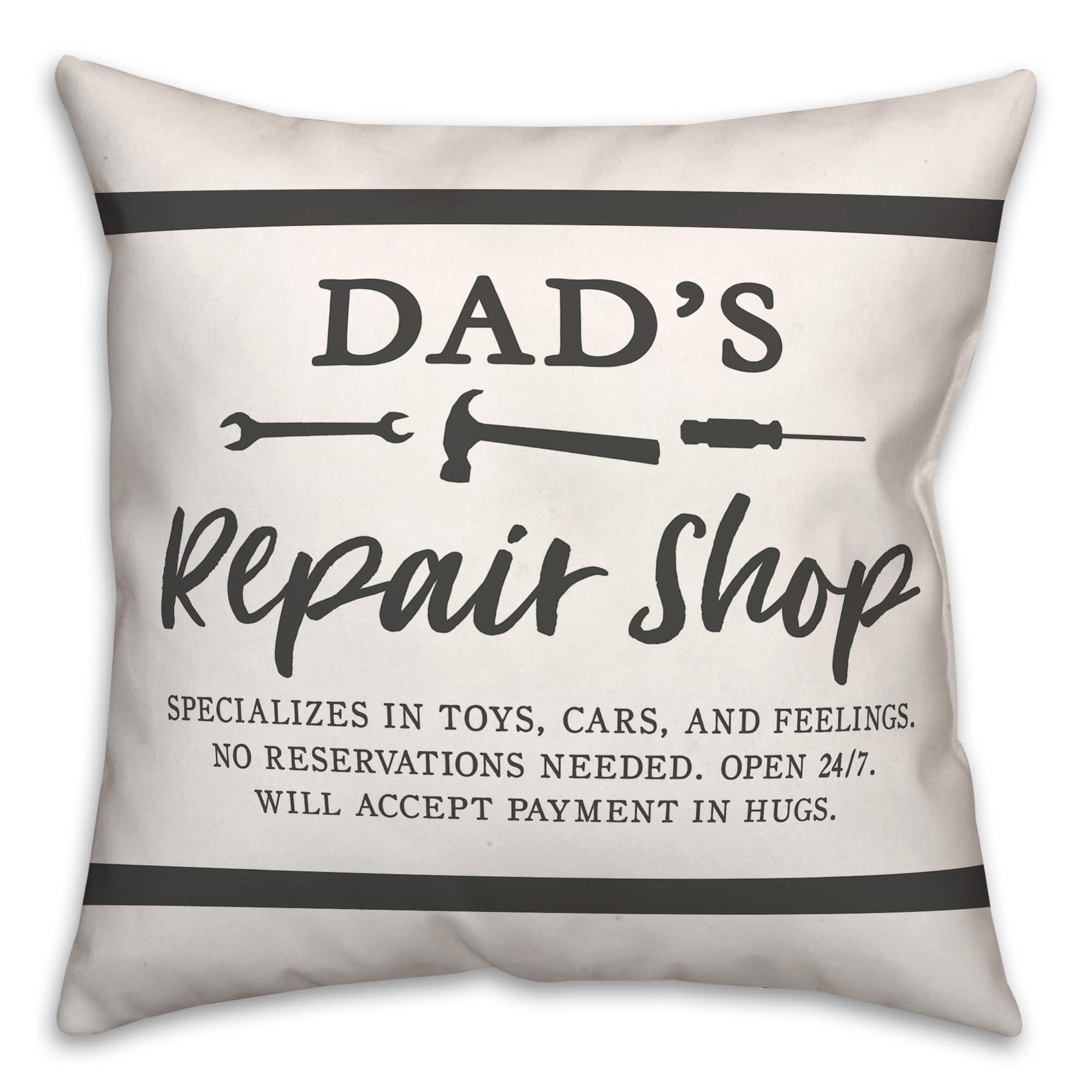Dad's Repair Shop Throw Pillow