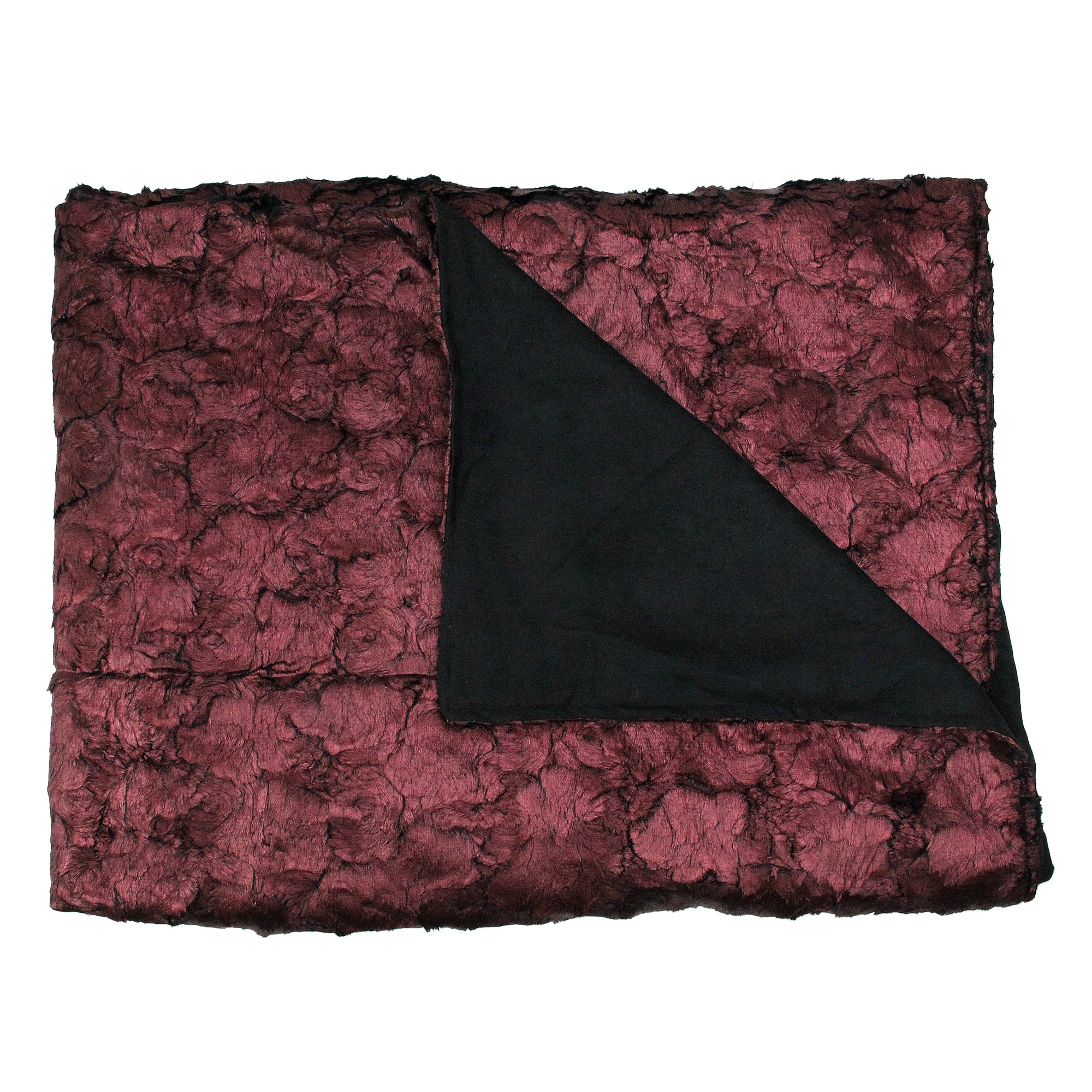 Burgundy & Black Plush & Velvety Faux Fur Throw Blanket