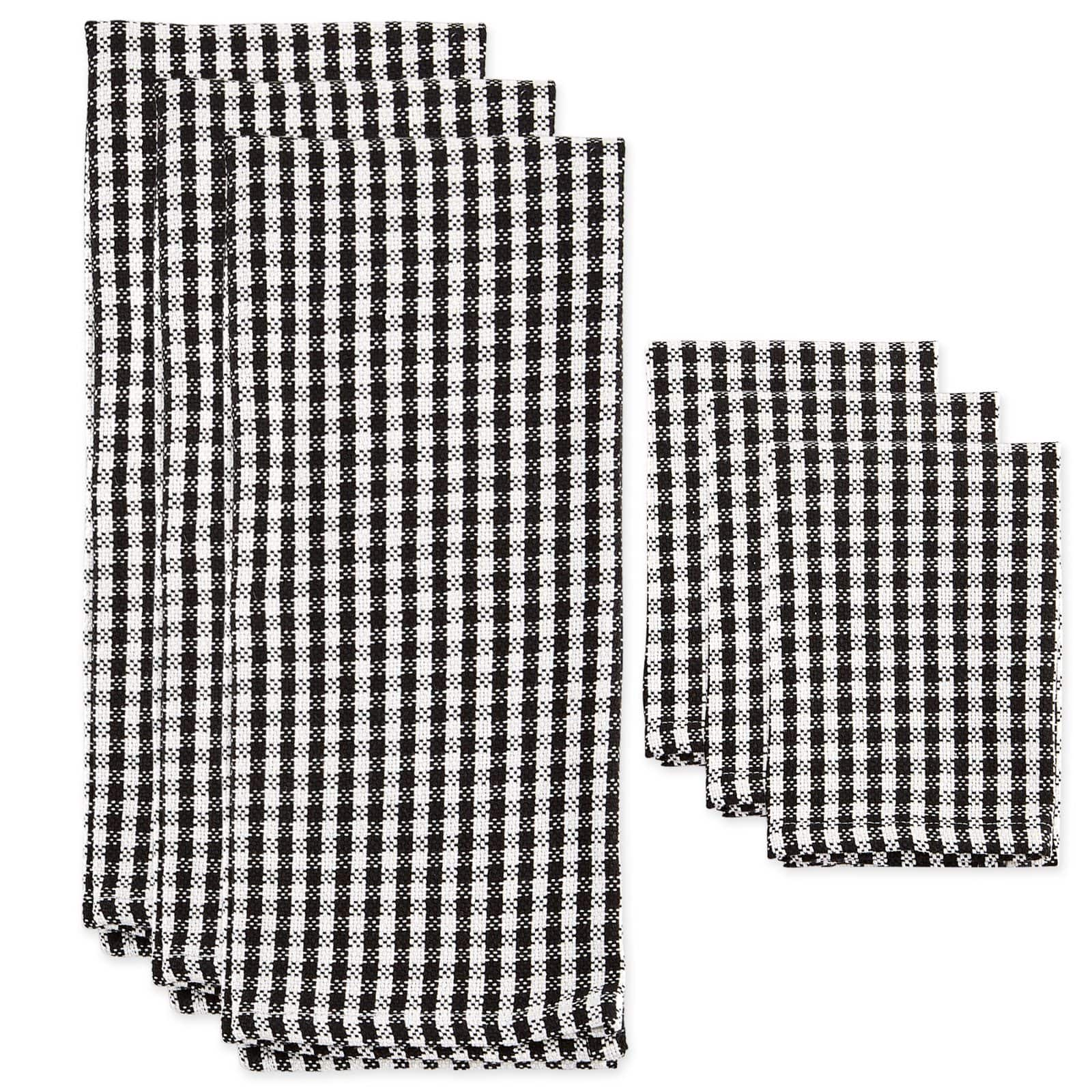 DII&#xAE; Black Check Heavyweight Dishtowel &#x26; Dishcloth Set