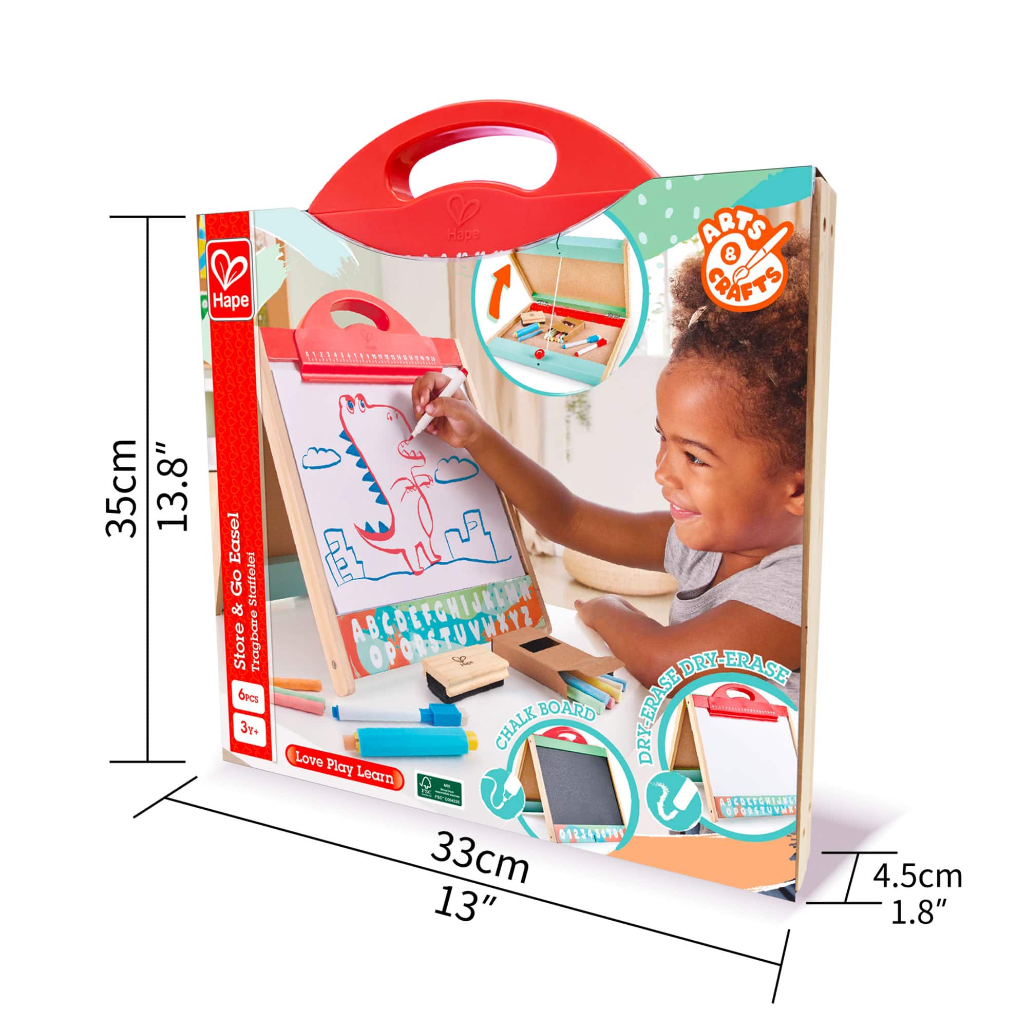 Hape Store & Go Easle Double-Sided Blackboard & Magnetic Whiteboard