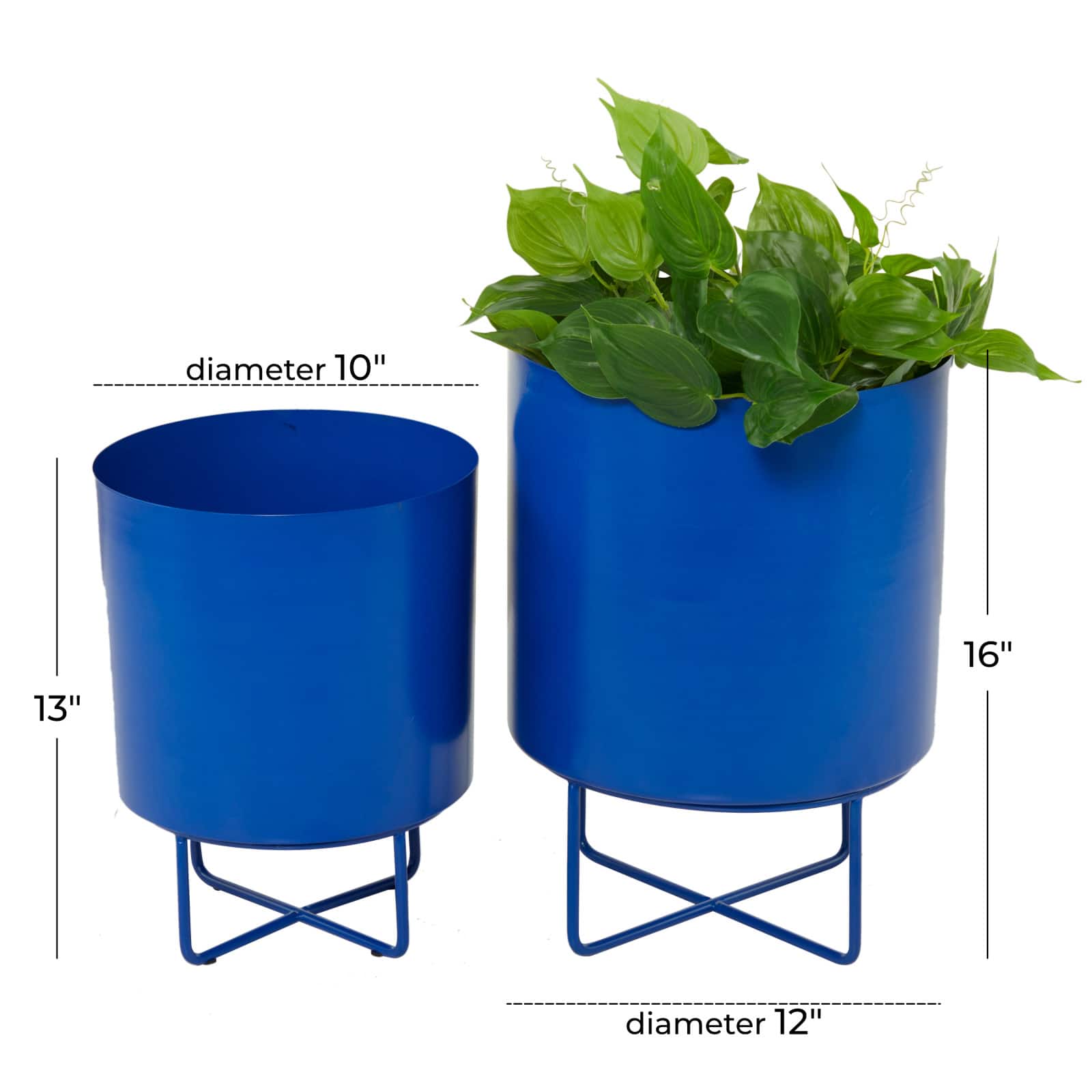 Blue Metal Modern Planter, Set of 2" 16", 13"