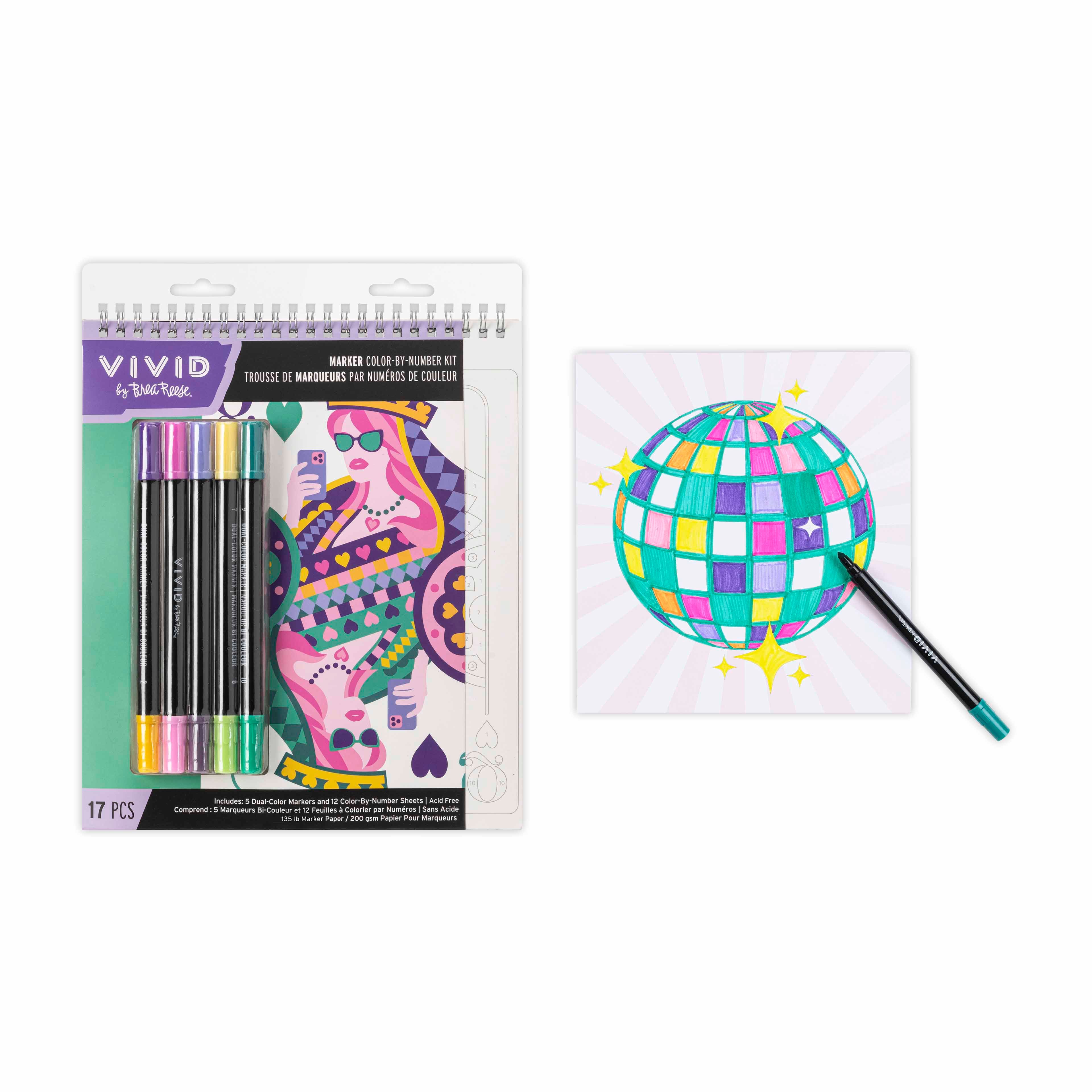 VIVID by Brea Reese&#xAE; Queen of Hearts Marker Color-by-Number Kit