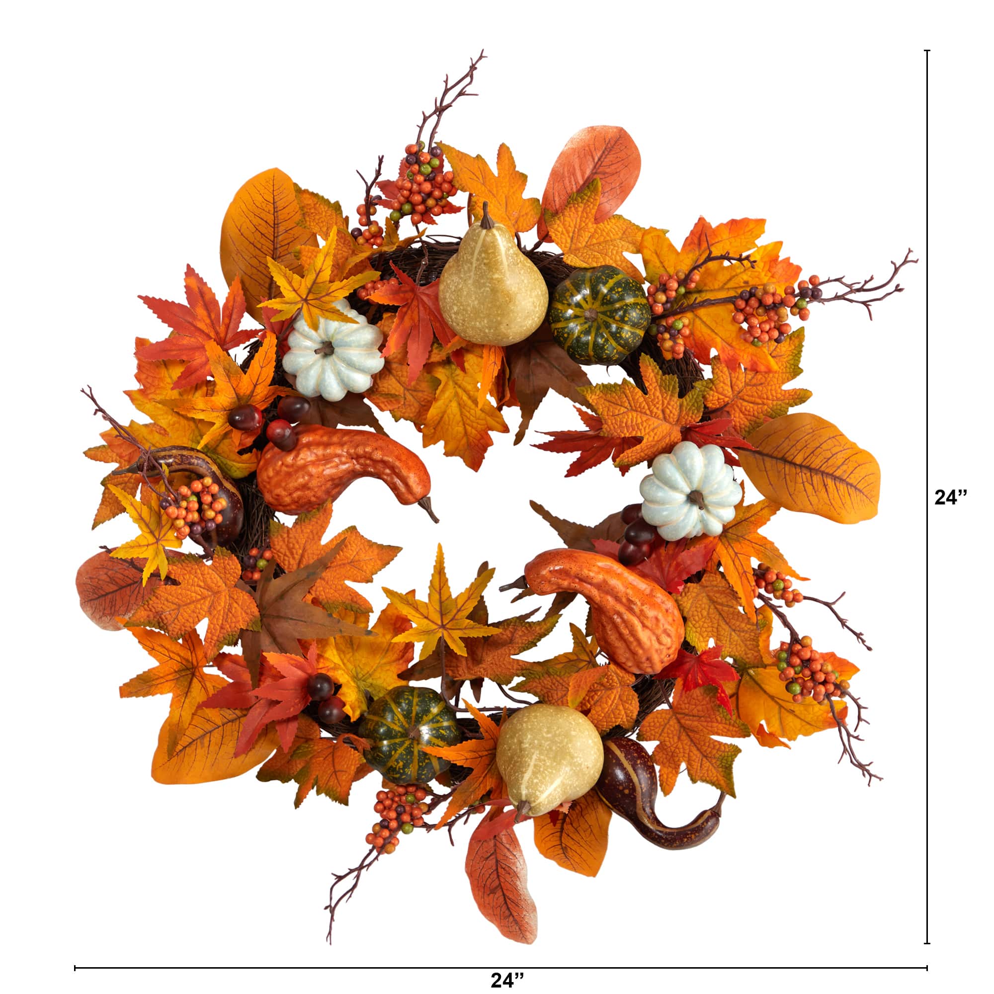 24&#x22; Pumpkin, Gourd &#x26; Berries Artificial Fall Wreath