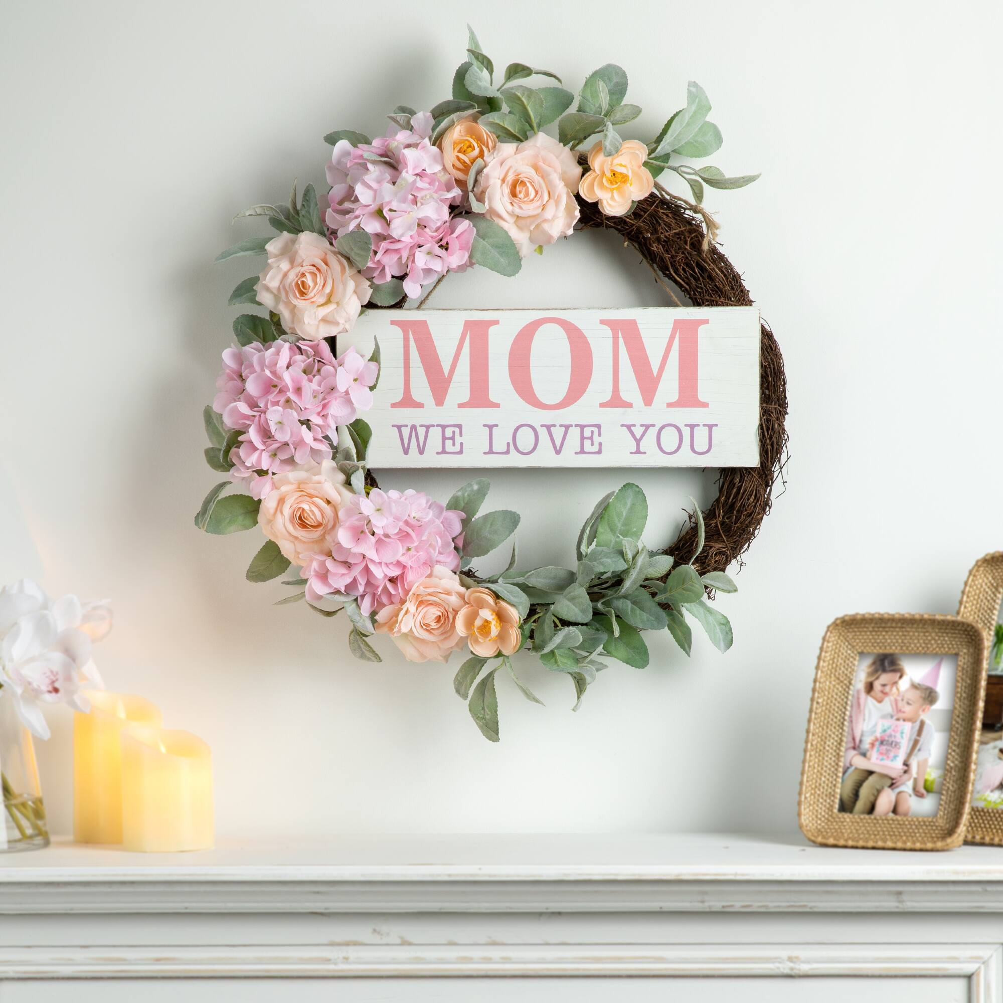 Glitzhome&#xAE; 22&#x22; Mother&#x27;s Day Floral Wreath