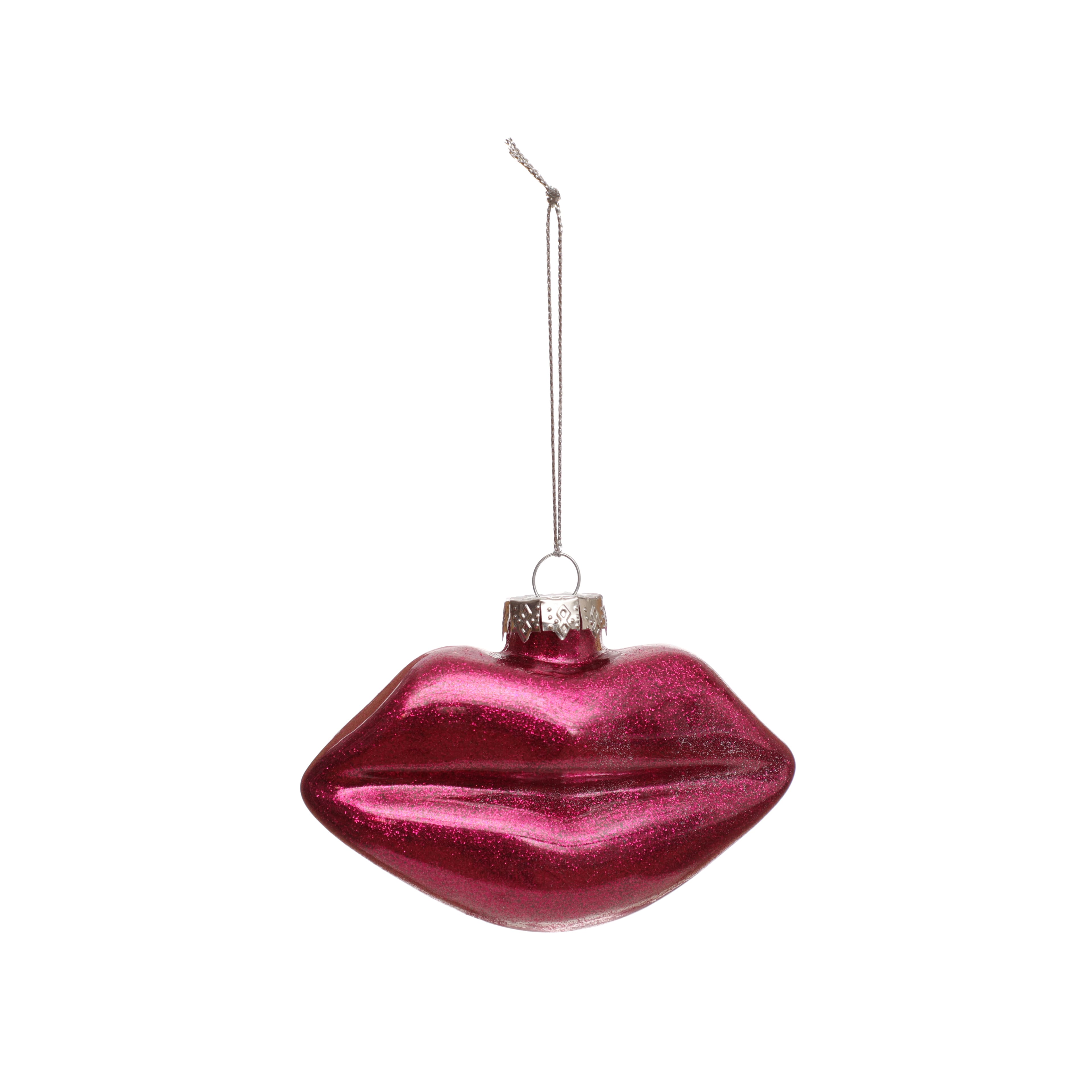 3.5&#x22; Pink Glitter Lips Glass Ornament by Ashland&#xAE;