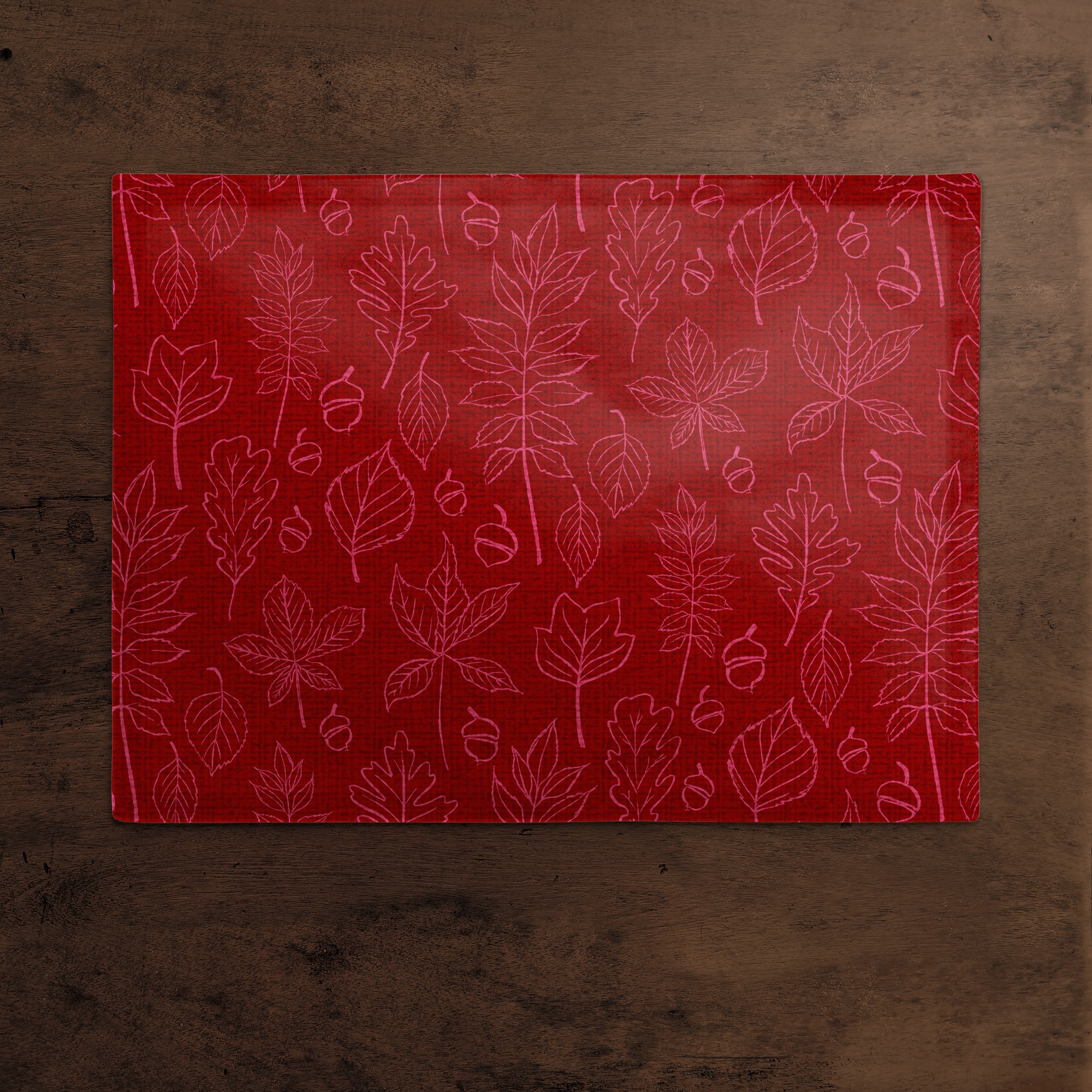 Autumn Pattern Leaves On Red Poly Twill Placemat