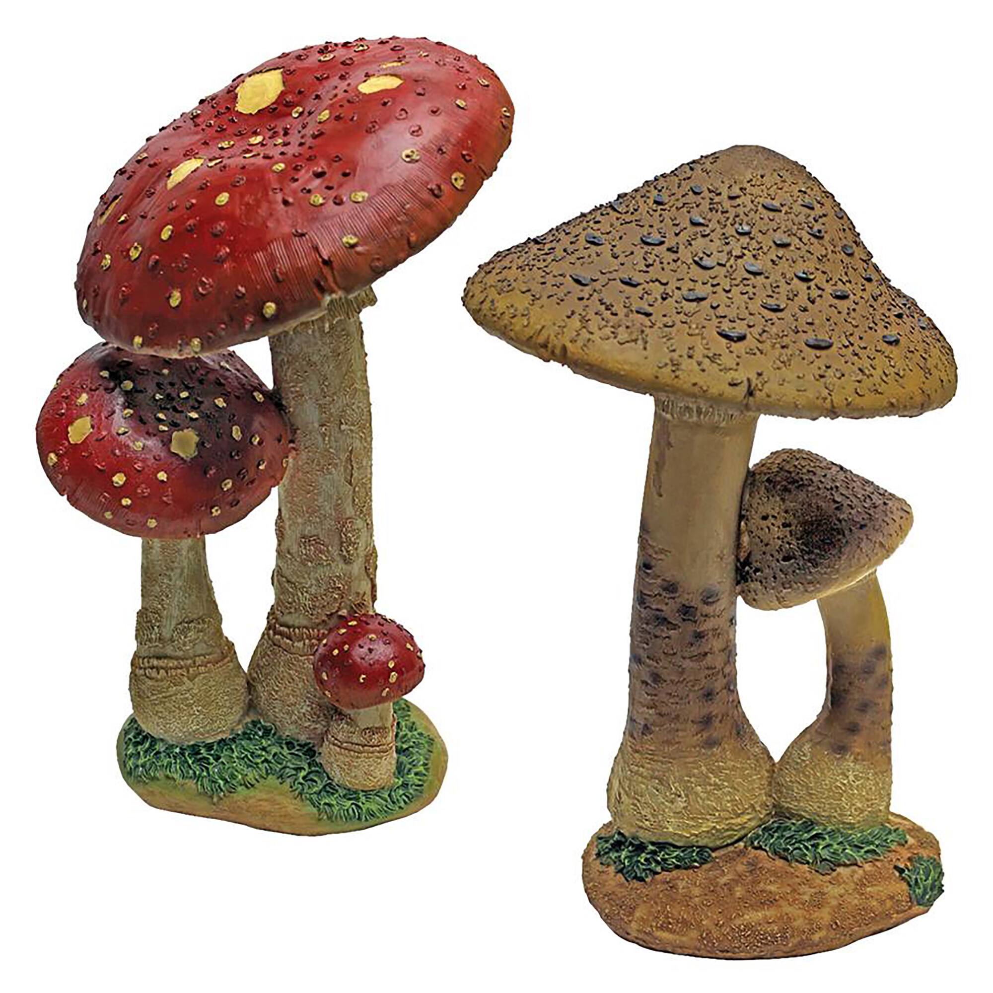 Design Toscano Mystic Forest Red & Tan Mushroom Statue Set