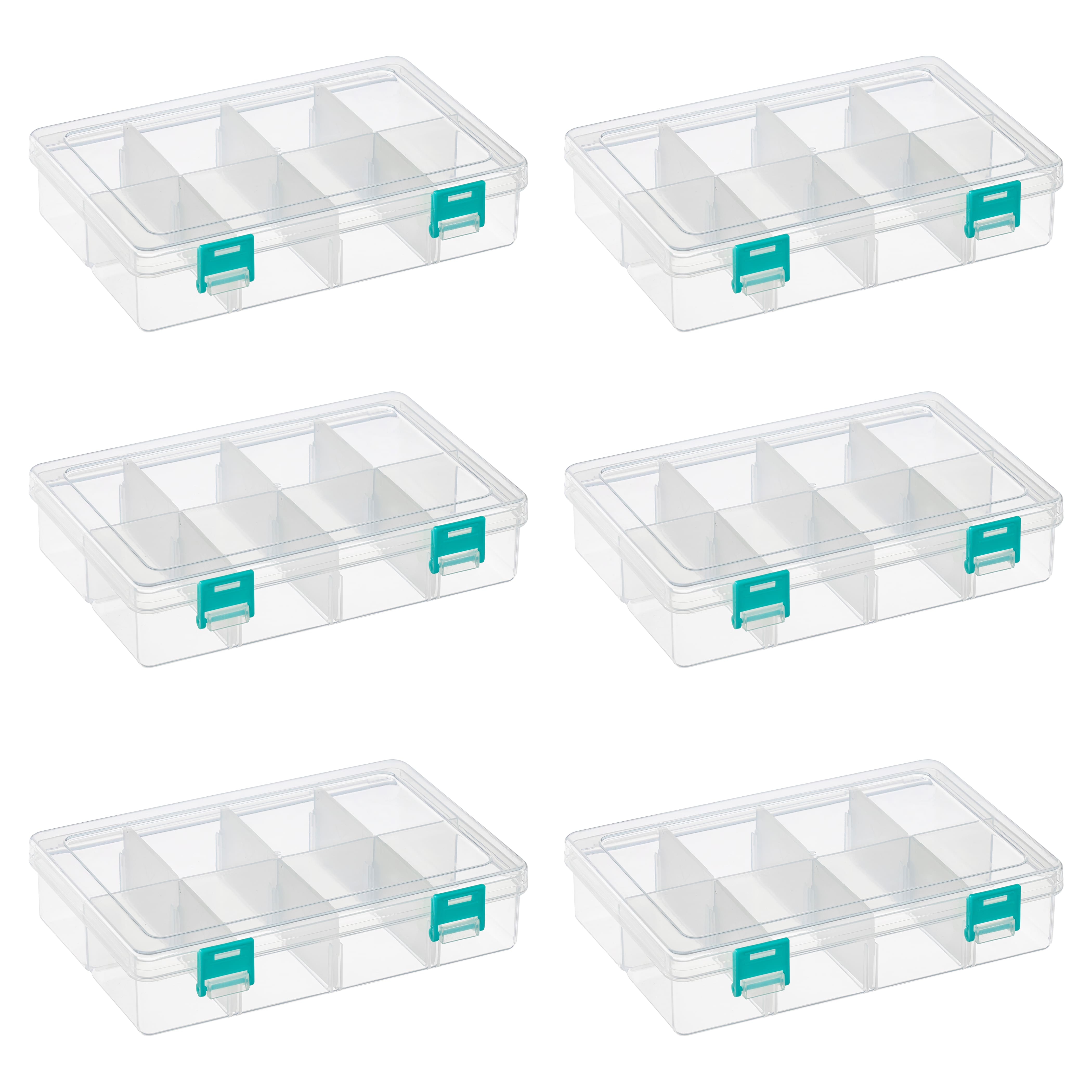 6 Pack: Clear & Turquoise 8-Compartment Storage Box by Bead Landing™