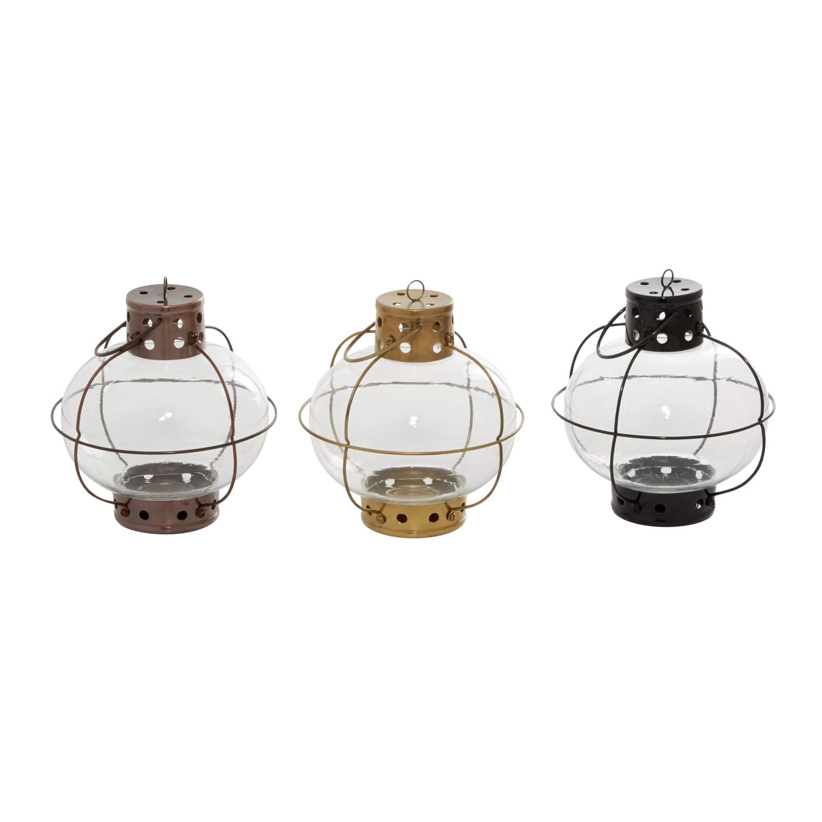 Set of 3" Multi Colored Metal Rustic Lantern, 7" x 8"
