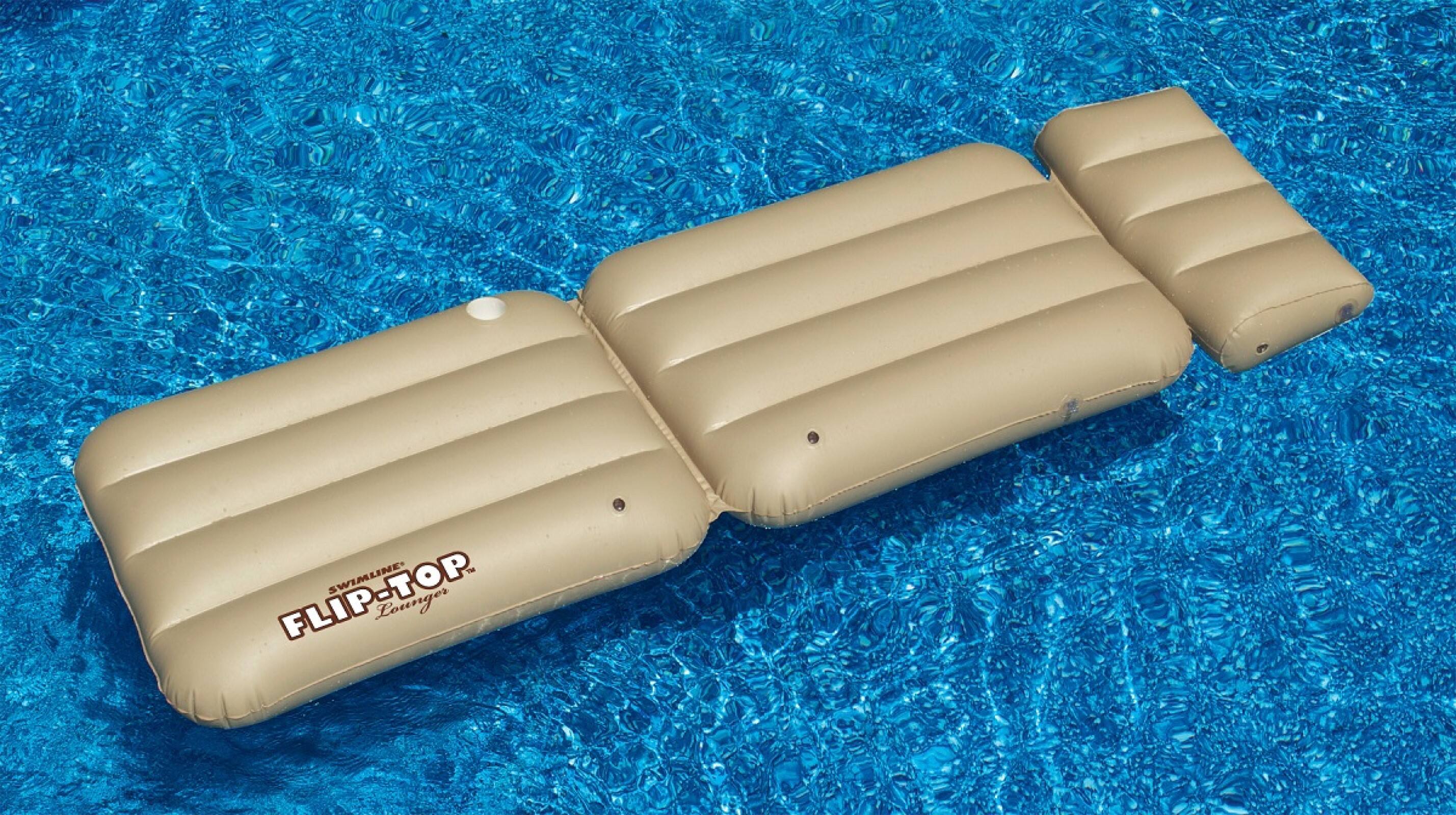 88&#x22; Inflatable Beige Adjustable Flip-Top Swimming Pool Lounger Raft