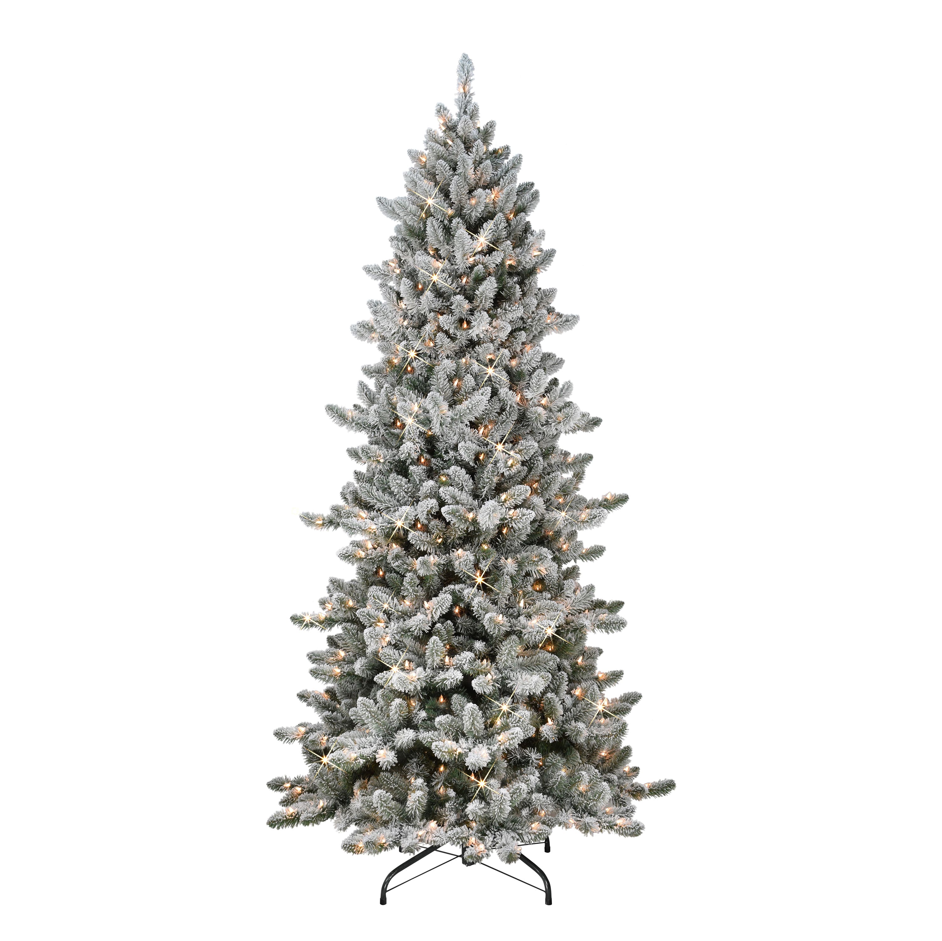 6.5ft. Pre-Lit Slim Flocked Royal Majestic Artificial Spruce Tree, Clear Lights