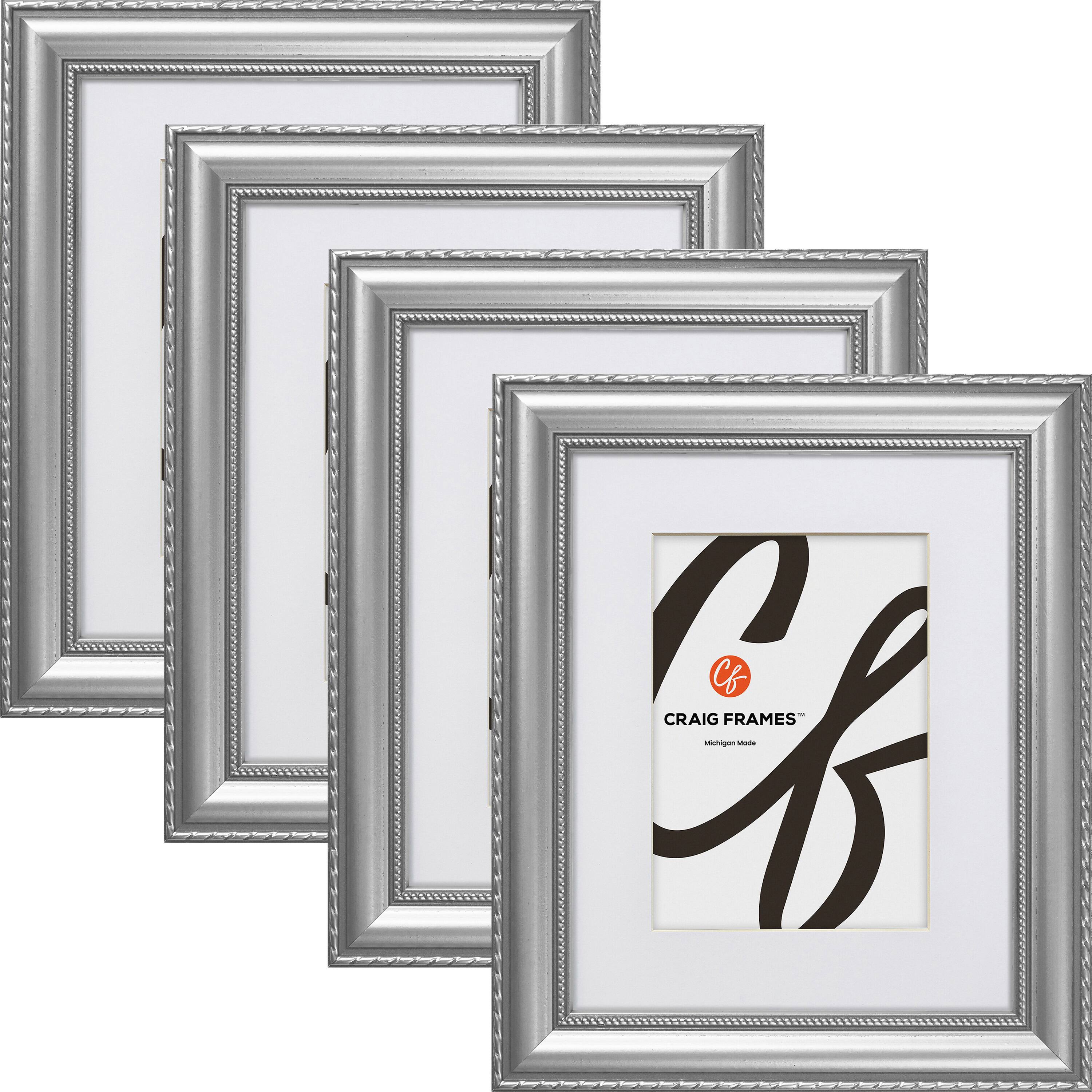 4 Pack Craig Frames Victoria Ornate Silver Picture Frame with Mat