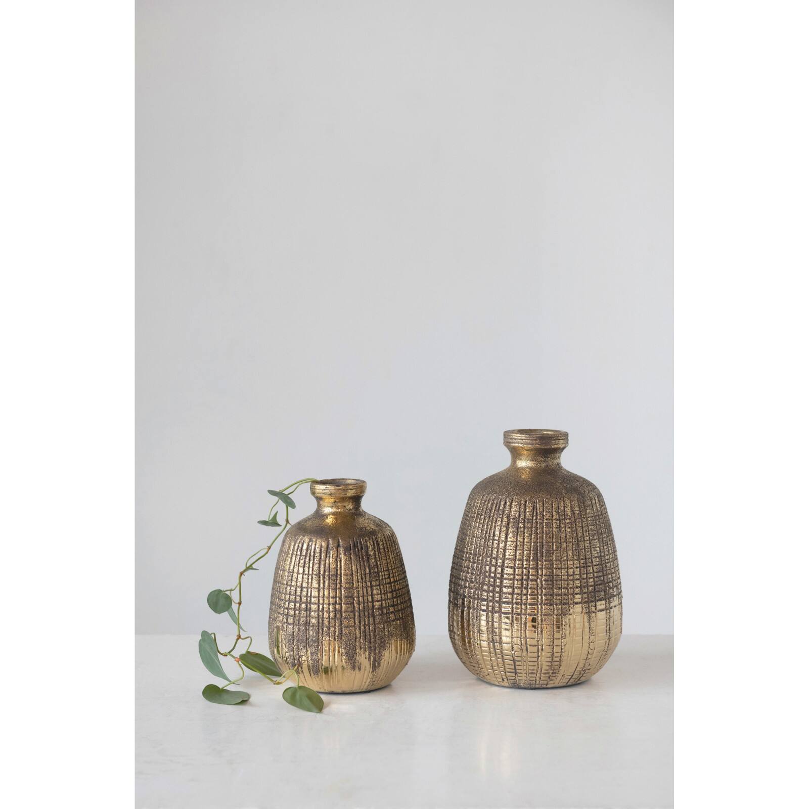 Hello Honey® 8" Gold Textured Terracotta Vase with Lines
